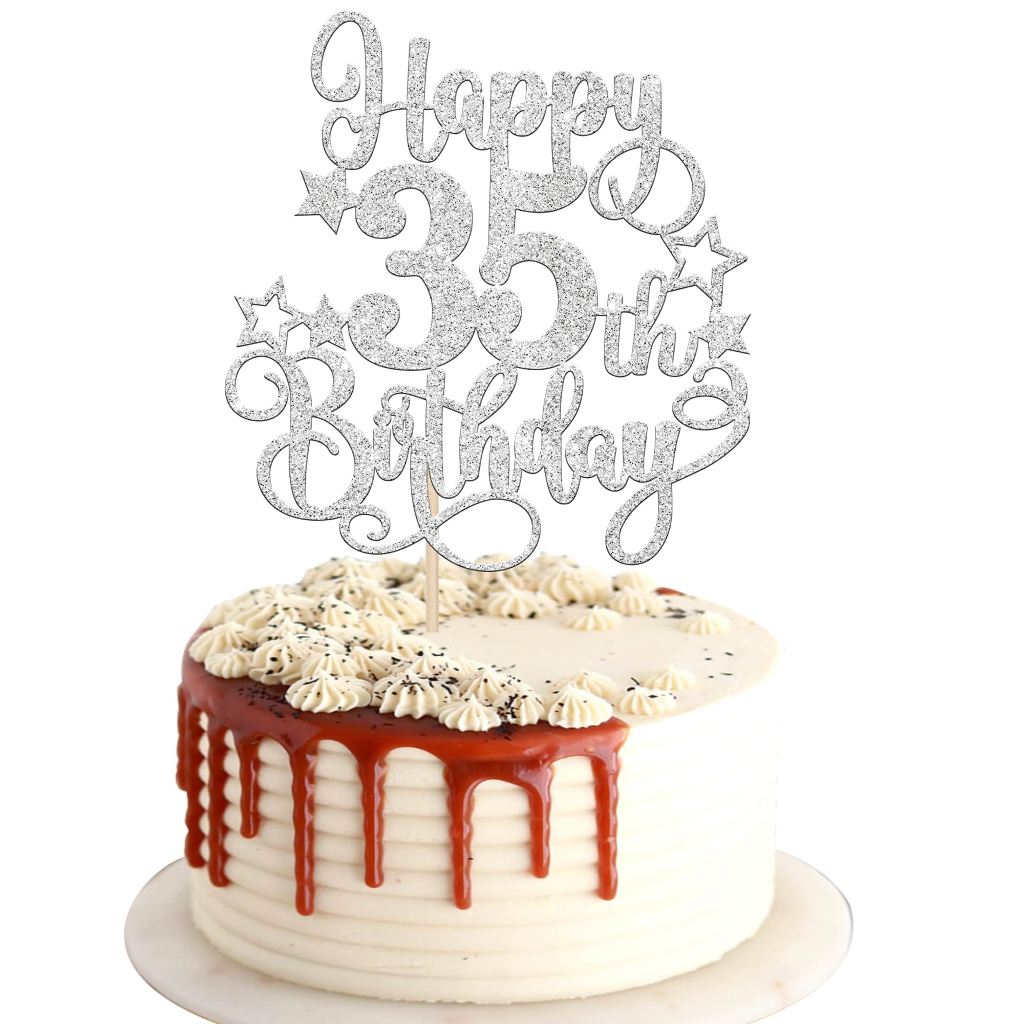 1 PCS Happy 35th Birthday Cake Topper Glitter Cheers to 35 Years Birthday Cake Pick Hello 35 Fabulous Cake Decoration for Happy 35th Birthday