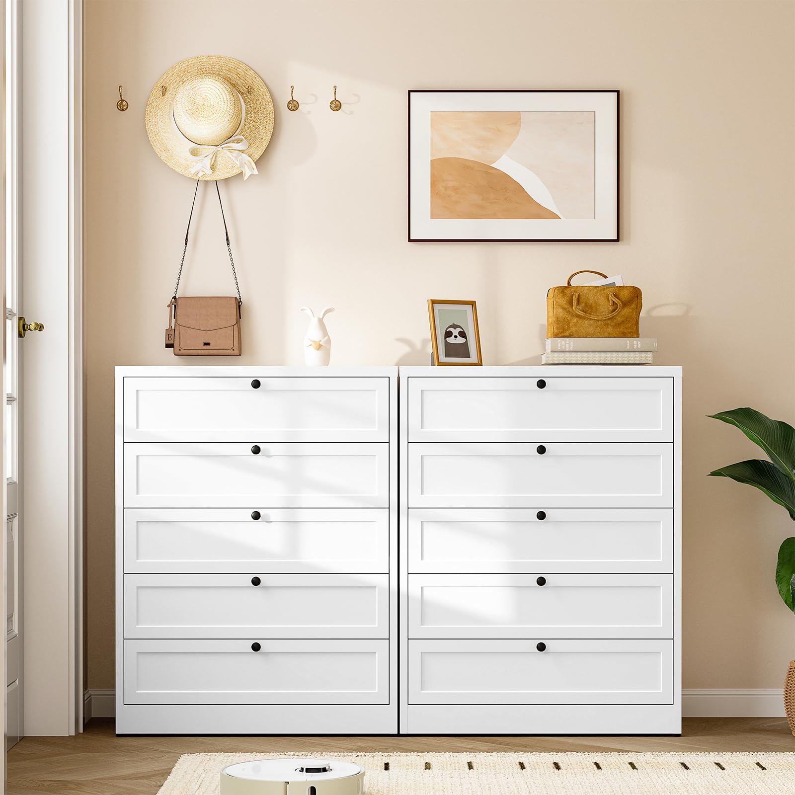Sightlife Meuble de Rangement, Commode Blanche à 5 tiroirs, Meuble de Rangement pour Chambre, Bureau, entrée, Style comtemporain 121 x 80 x 40 cm