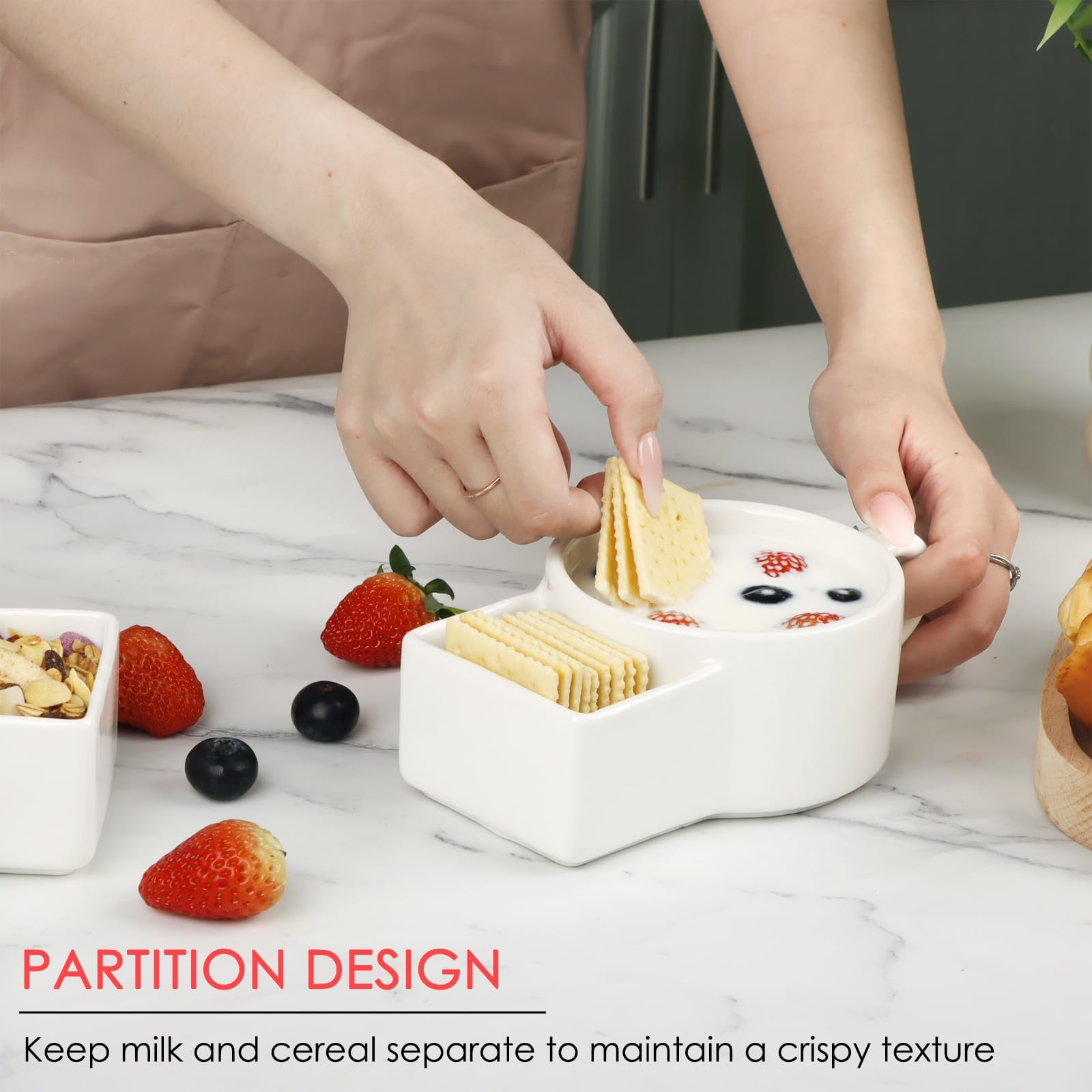 Suppenschüssel mit Cracker-Halter, Keramik, mikrowellengeeignet, Suppen- und Sandwich-Kombination, Doppelgriff-Müslischale und Dip-Tasse