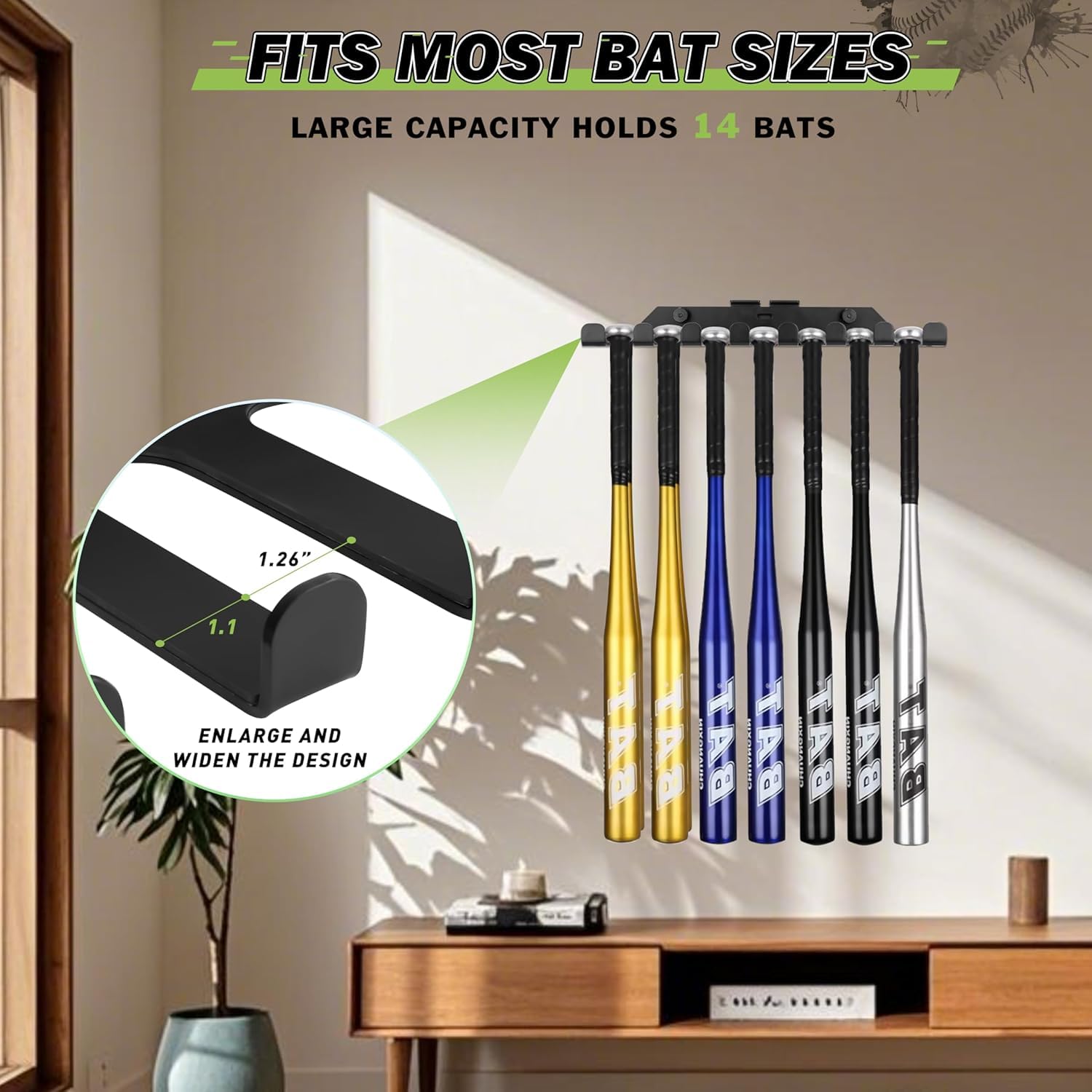 BOOSTEADY Support Mural pour Battes de Baseball et Softball, Porte-Batte de Baseball en Acier Robuste pour Clôture de Pirogue, Support de Rangement Pouvant Contenir 14 Battes