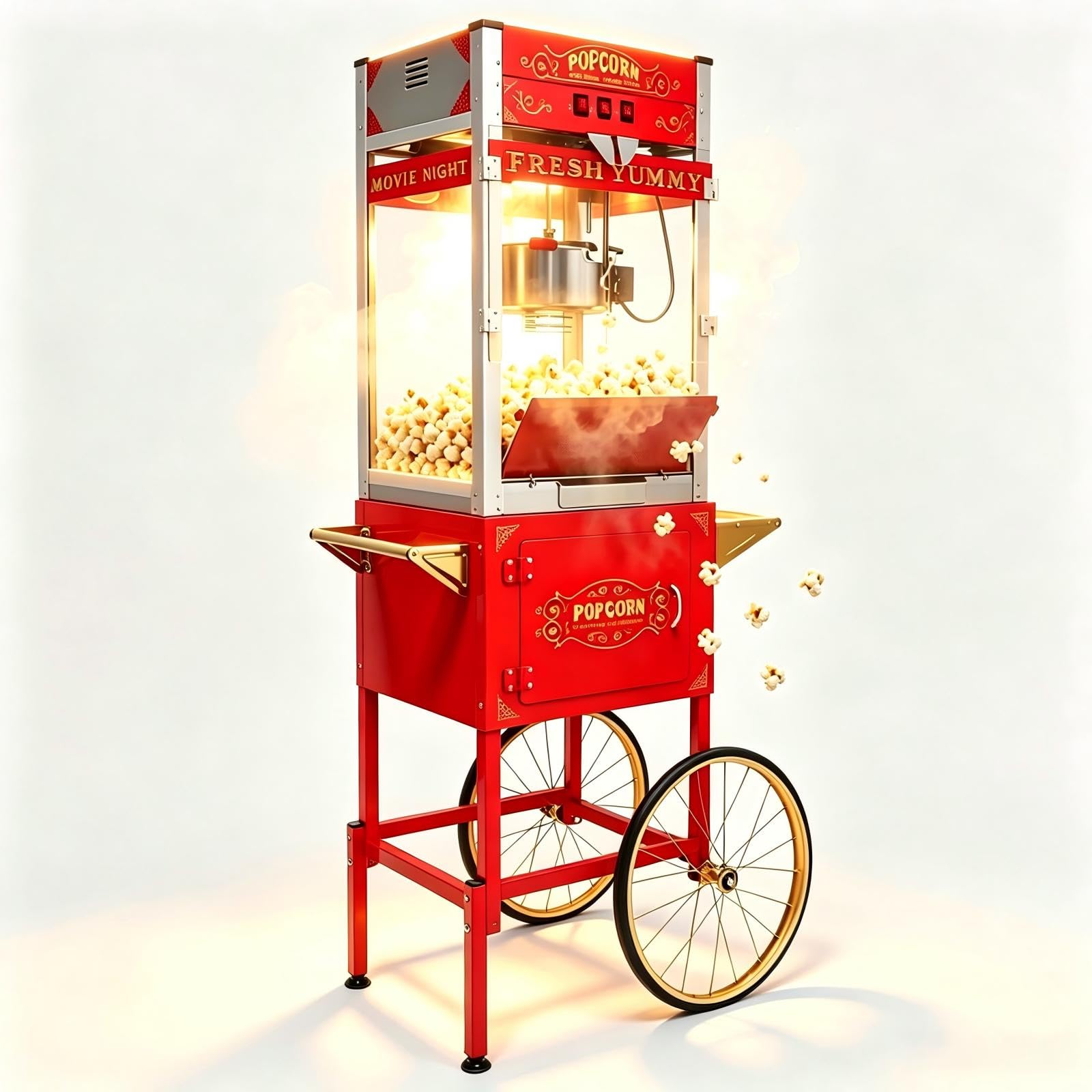 32oz Commercial Popcorn Machine, Retro Red Pop Corn Popper Cart