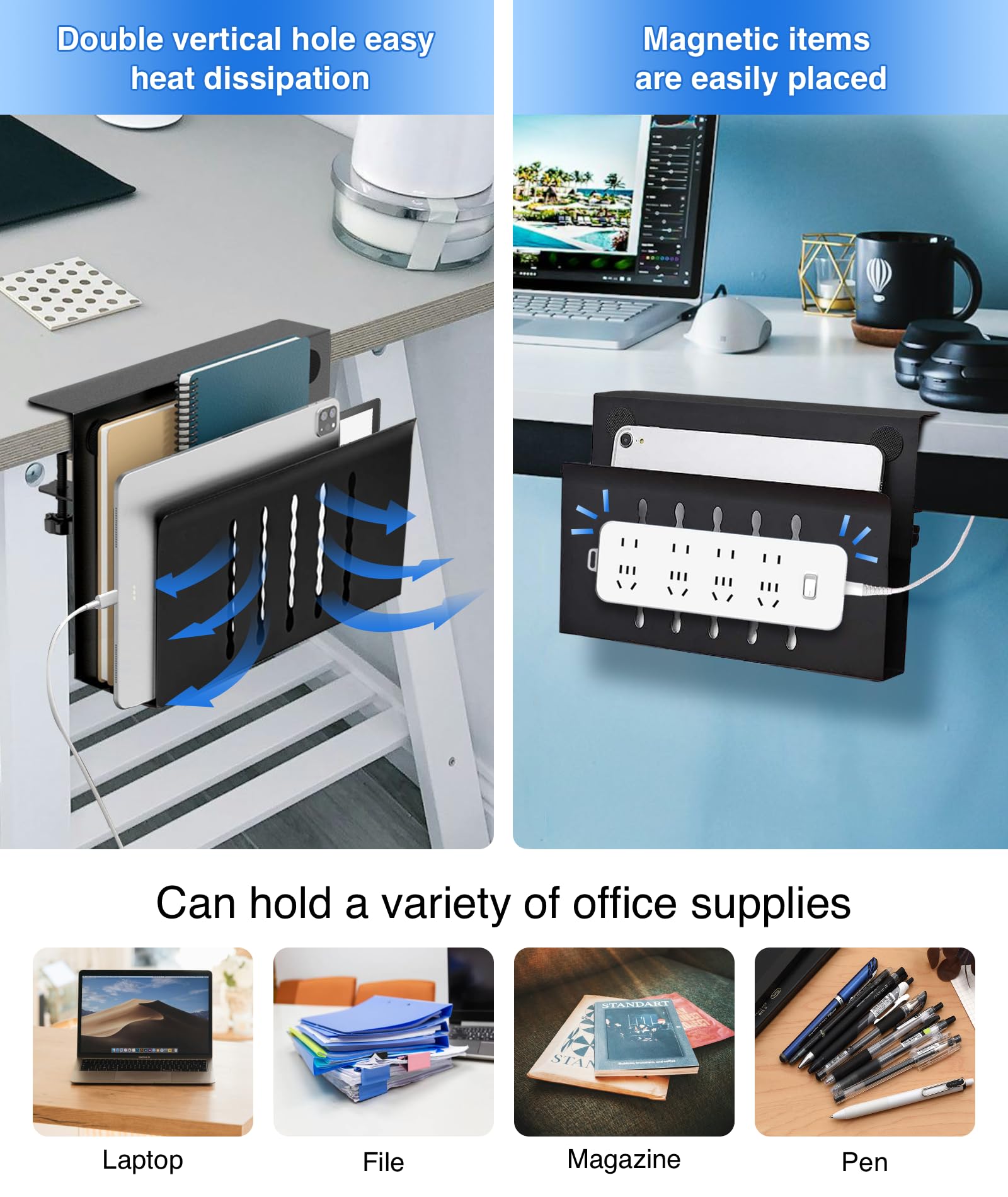 Torchesy Laptop Stand Vertical Under Desk Storage Under Desk Laptop Mount Desk Side Storage for All Laptops and Tablets Black Single Layer without Pen Holder - Image 3