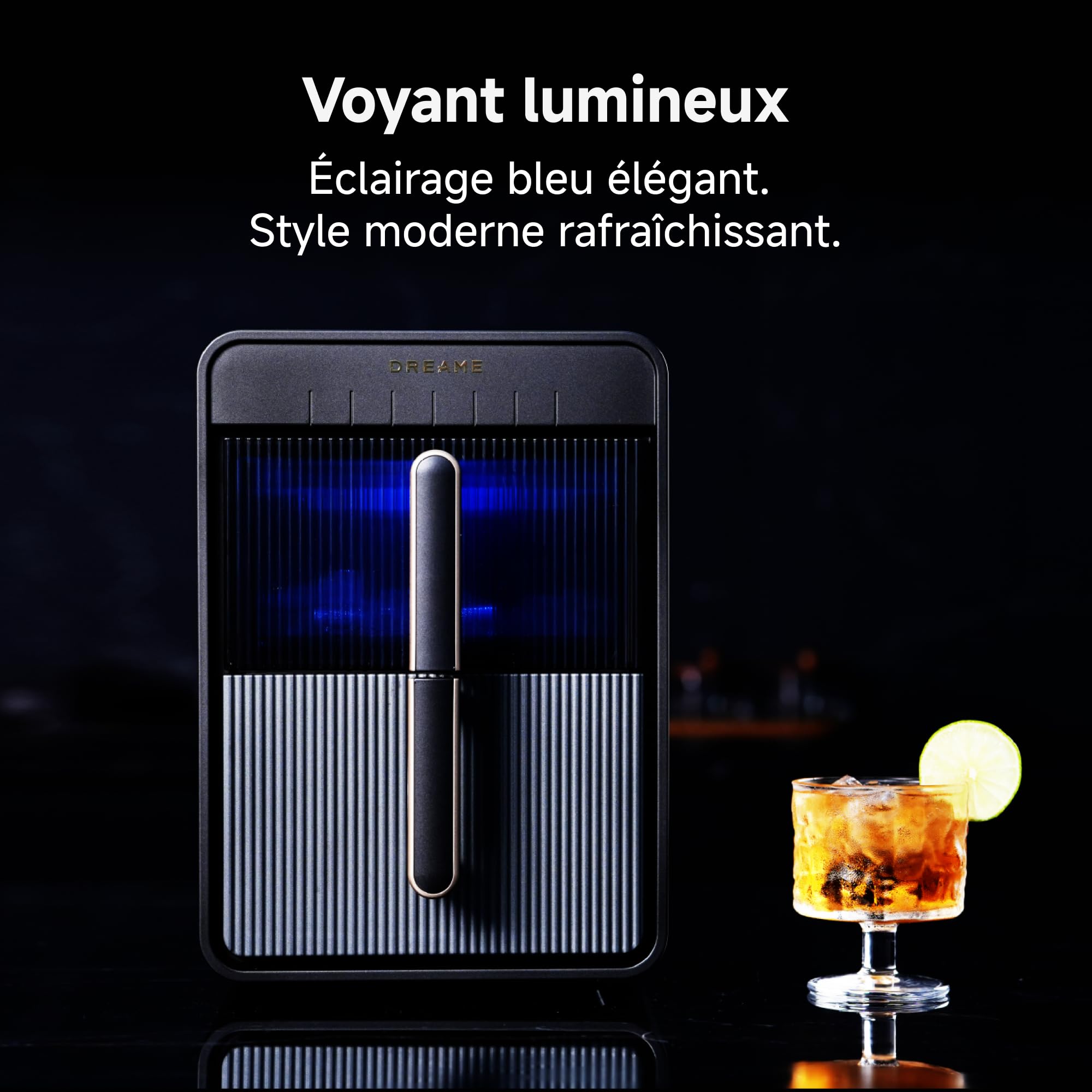 DREAME Aura Bullet Machine à Glaçons, Produisant des Glaçons en 6 Min, avec Réservoir et Panier Séparés, Deux Tailles de Glaçons, Commande Numérique, Éclairage LED et Mode Autonettoyage
