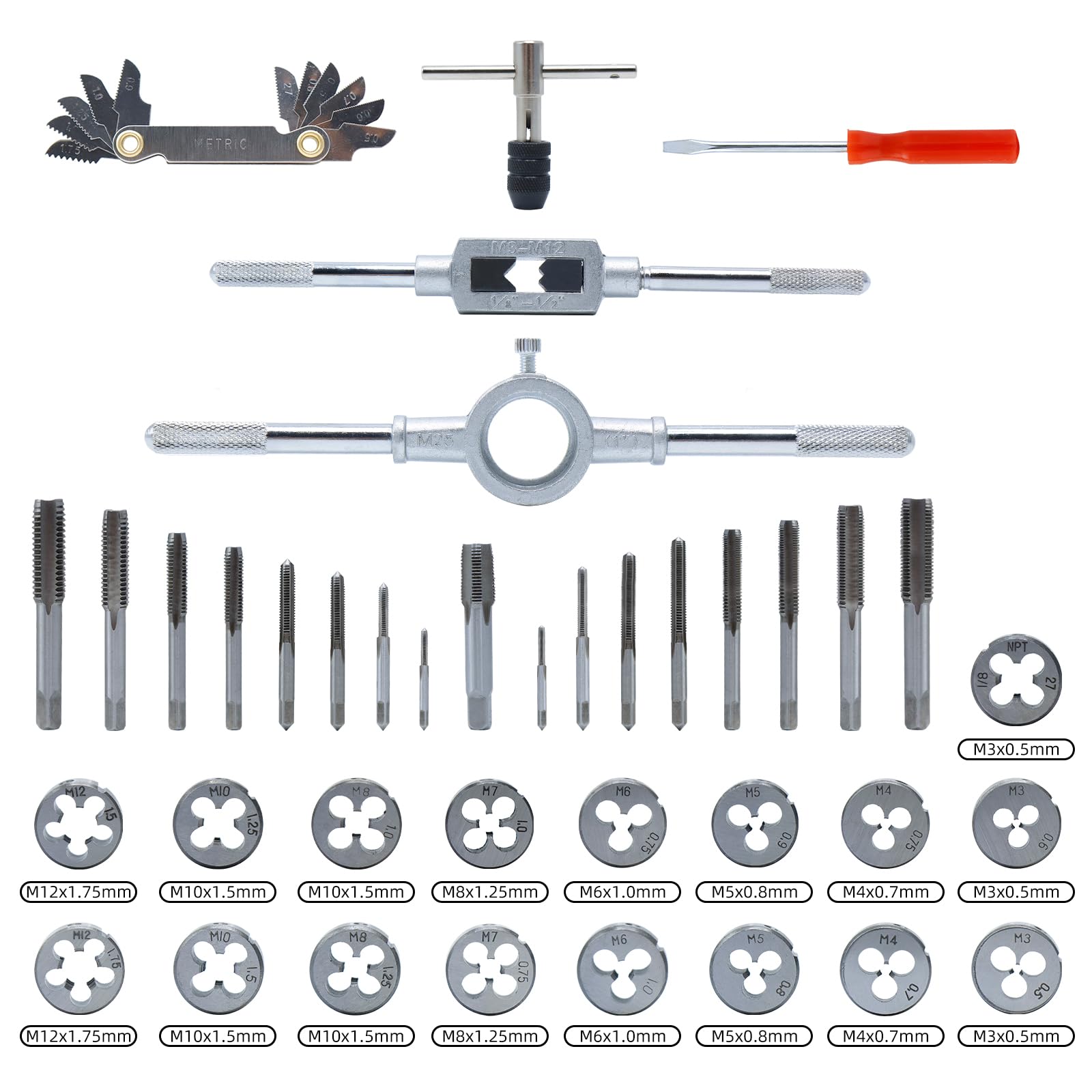 CCLIFE Kit di filettature M3-M12 per la creazione e la riparazione di filettature filettate maschiature e filettature, 40 pezzi
