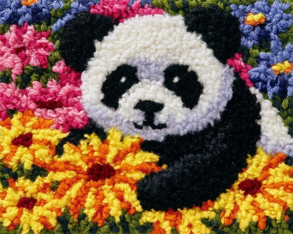 FWRTYCB Latch Hook Rug Kits, Panda and Flowers