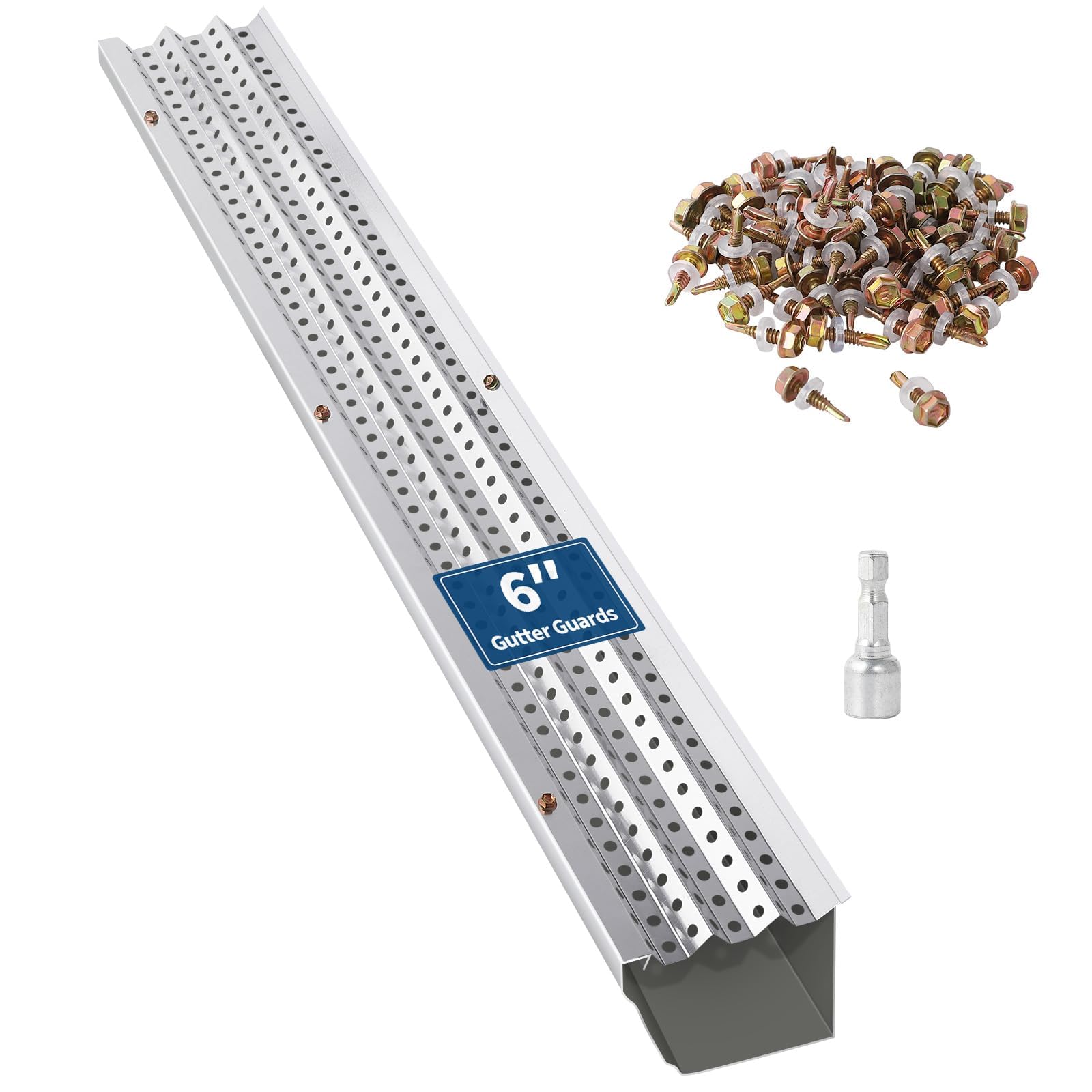 Garvee Robuster Laubschutz für Dachrinnen 50FT 6 Zoll Aluminium, Triangular Wave Design, rostfrei, für K-Style/Halbrund/Box, einfache Montage, 0,275" Loch, 0,02" Stärke