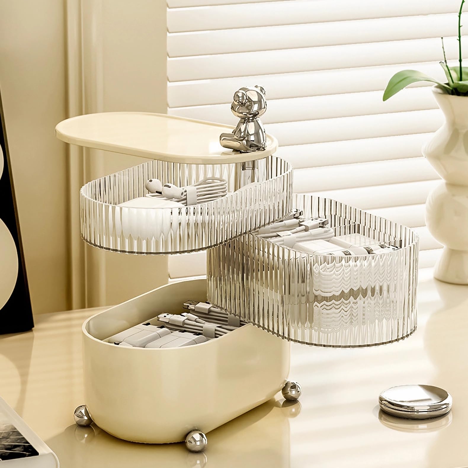 Fohome 360° Rotating Makeup Organizer,Cosmetics Organizer Cute Skincare Organizers,Jewelry,Makeup, Brushes, Lipsticks, Nail Polish Container,Desktop Dresser Sundries Storage Box