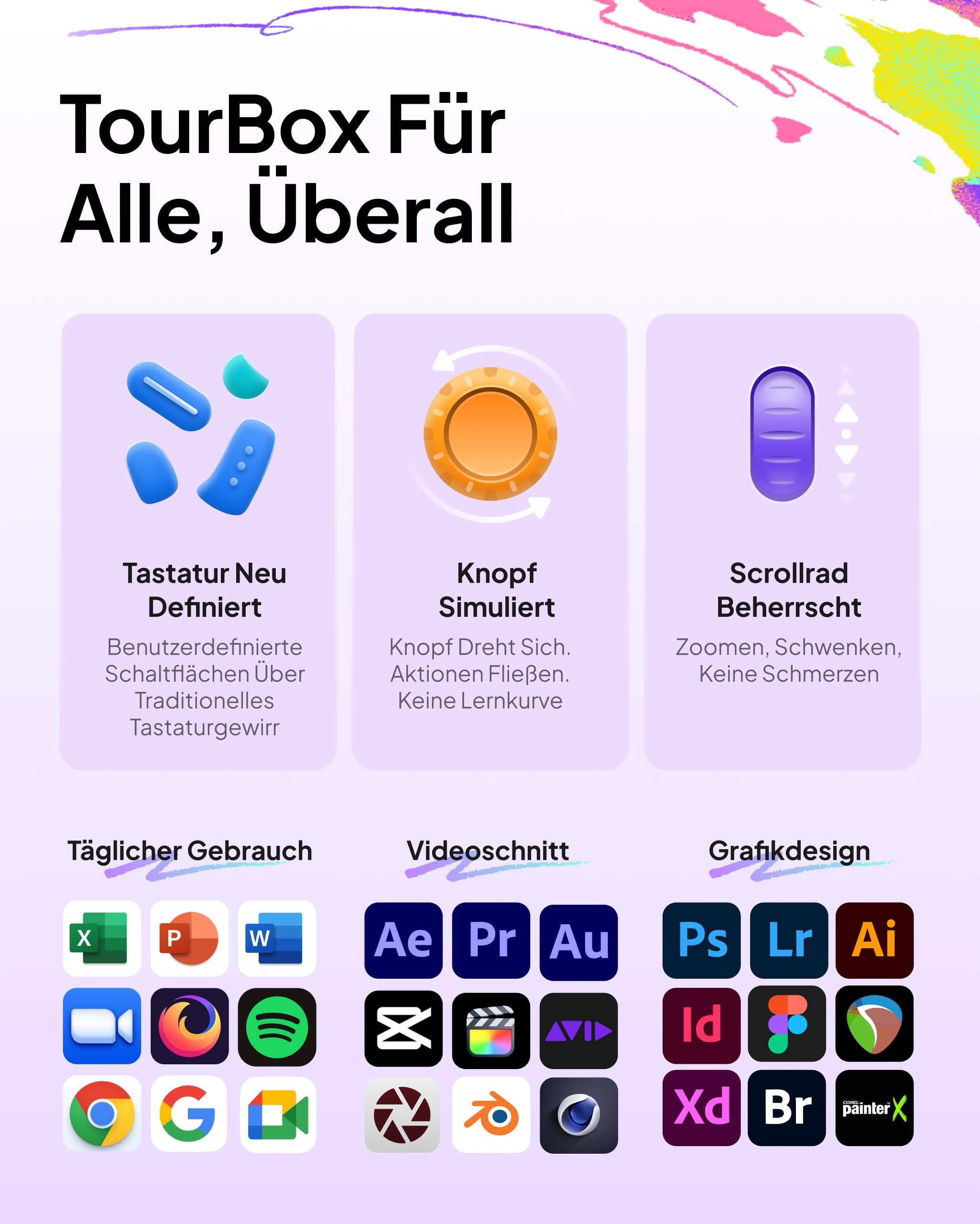 TOUR BOX Lite Bluetooth, Kompakte Bearbeitungstastatur Makro-Controller mit anpassbarer Software für Digitale Künstler, Fotografen, Editoren, Content Creator – Effizienz in Farbe (Schwarz)