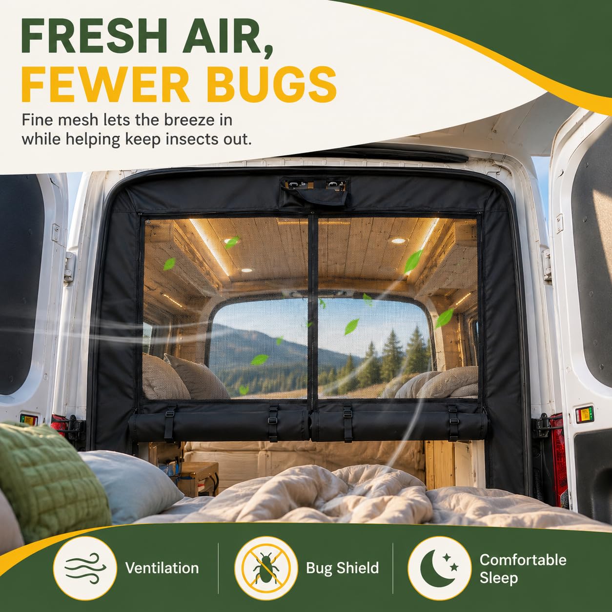 Zanzariera per Portellone Posteriore di Camper con Tendina Oscurante per La Privacy, Zanzariera per Portellone Posteriore di Furgone Camperizzato per Campeggio, Ventilazione