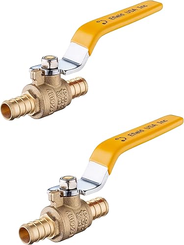 EFIELD - Válvula de bola de cierre de puerto completo de latón Pex de 12 pulgada, nivel amarillo, certificado cUPC, (VALVE007-2PCS)
