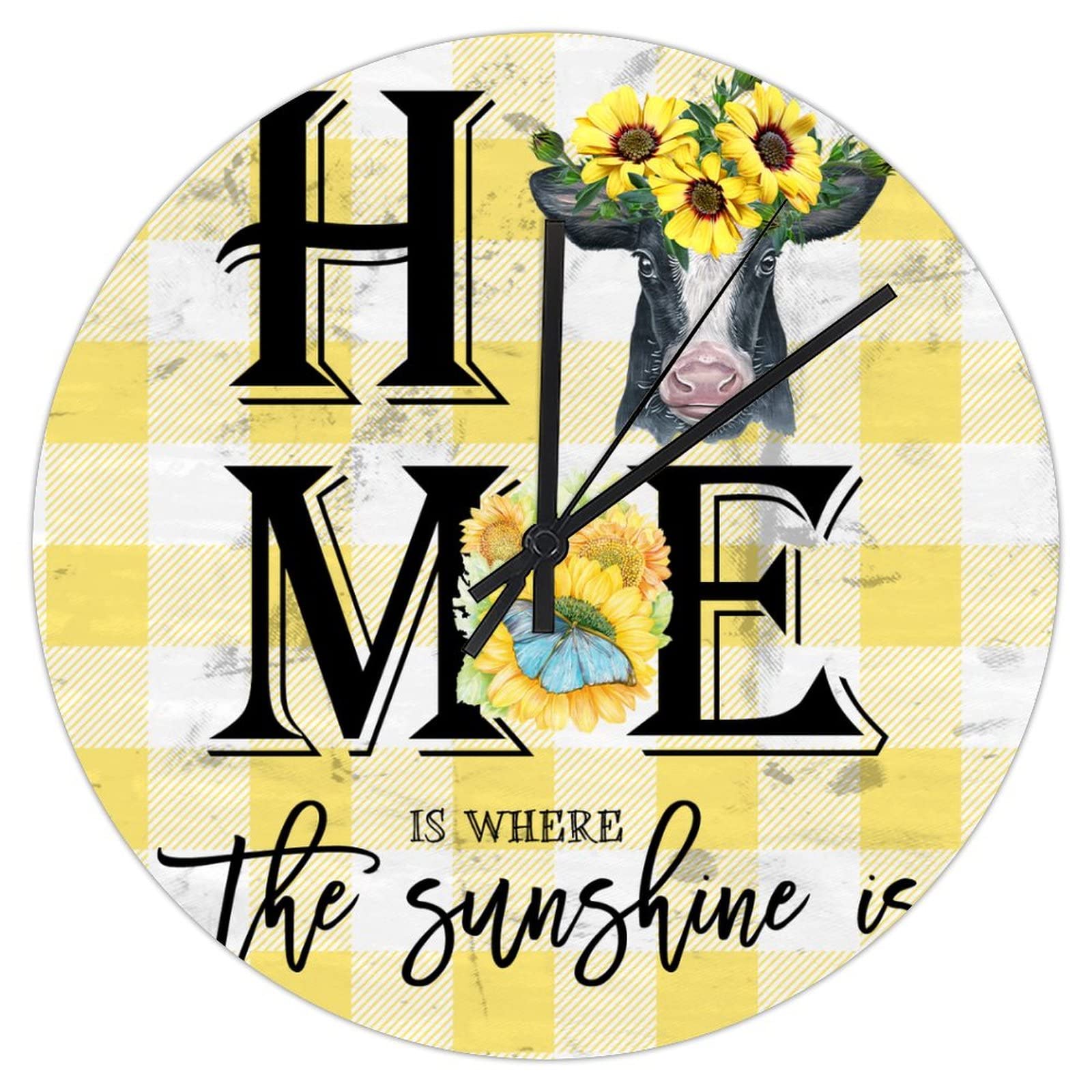 Horloge murale vintage tournesol et vache pour un salon chaleureux au style campagnard