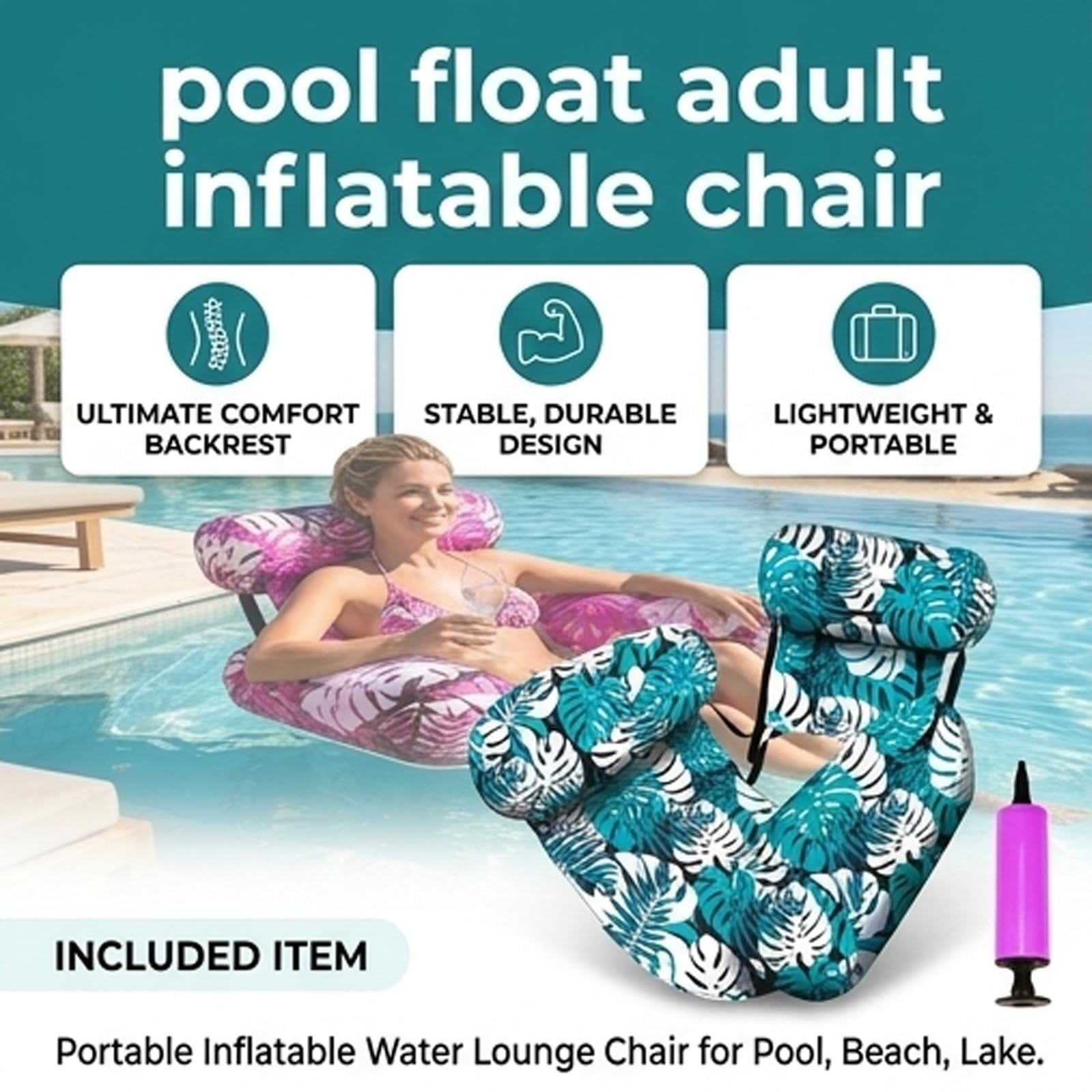 Aufblasbare Pool-Schwimmer, Pool-Nudeln, Pflanzenmuster, schwimmende Matte, Hängematte, Mehrzweck-See-Floaties, Must-Have Wasserhängematte für Entspannung und Schwimmkomfort