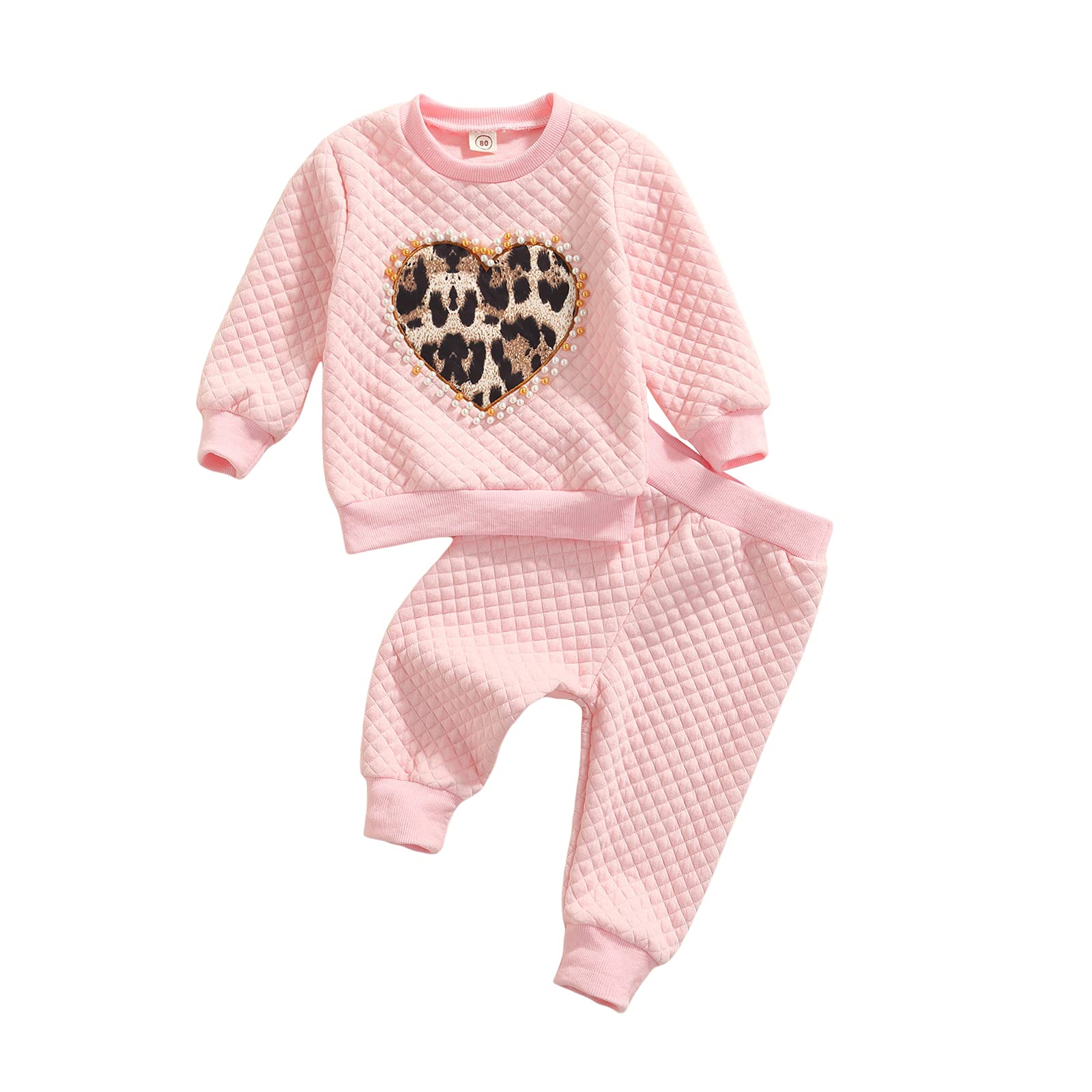 YJN Toddler Baby Girl Love Heart Outfit Set Fall Winter Waffle Cotton T-shirt Tops Floral Long Pants Clothes (Pink, 2-3T)