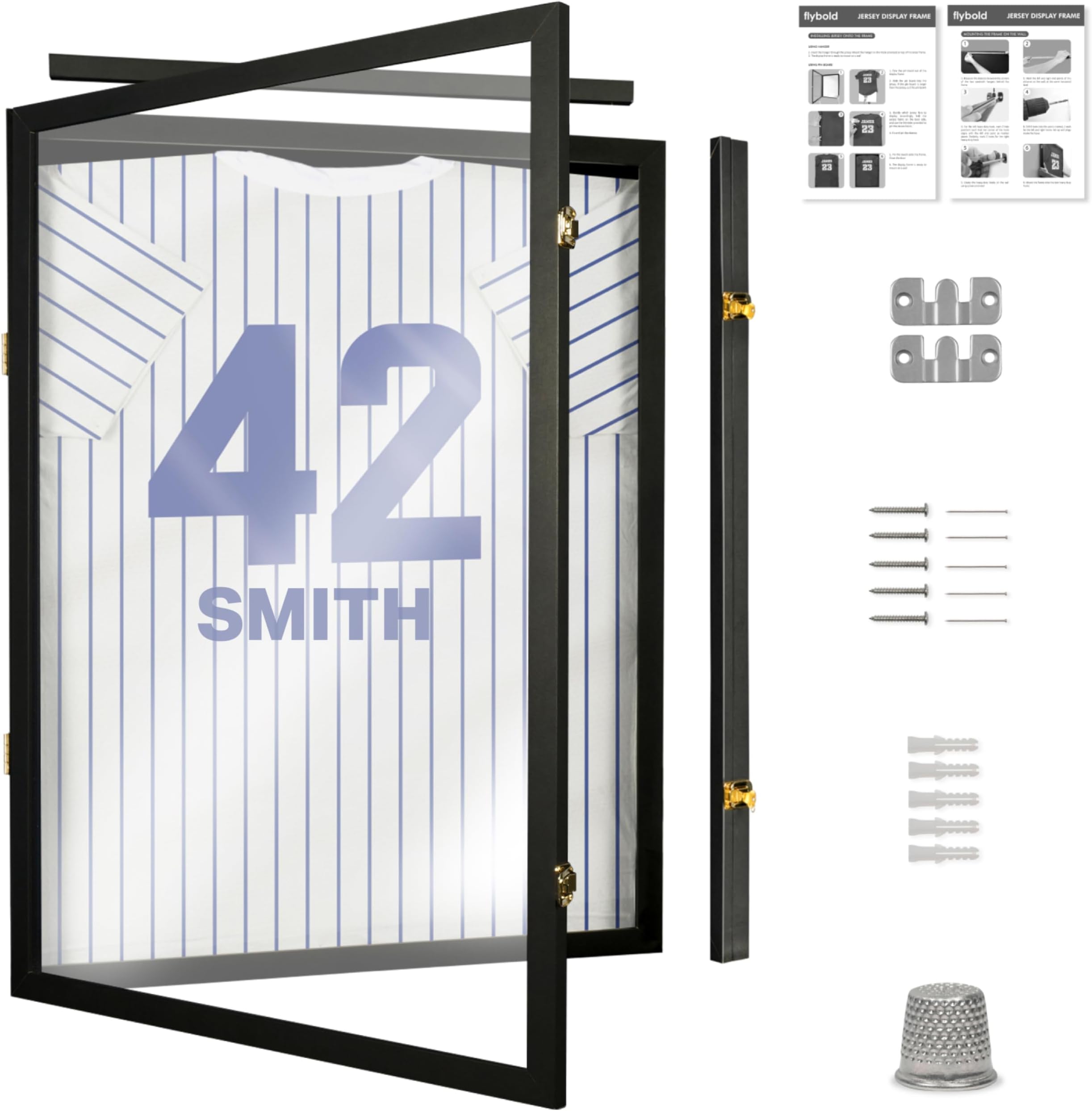 Flybold Jersey Frame Display Case - Matte Black Shadow Box for Football, Basketball, Baseball, Hockey Jerseys - 98% UV Protection - 31.25 x 23.25 in Wall Mount T Shirt Frames for Sports Memorabilia