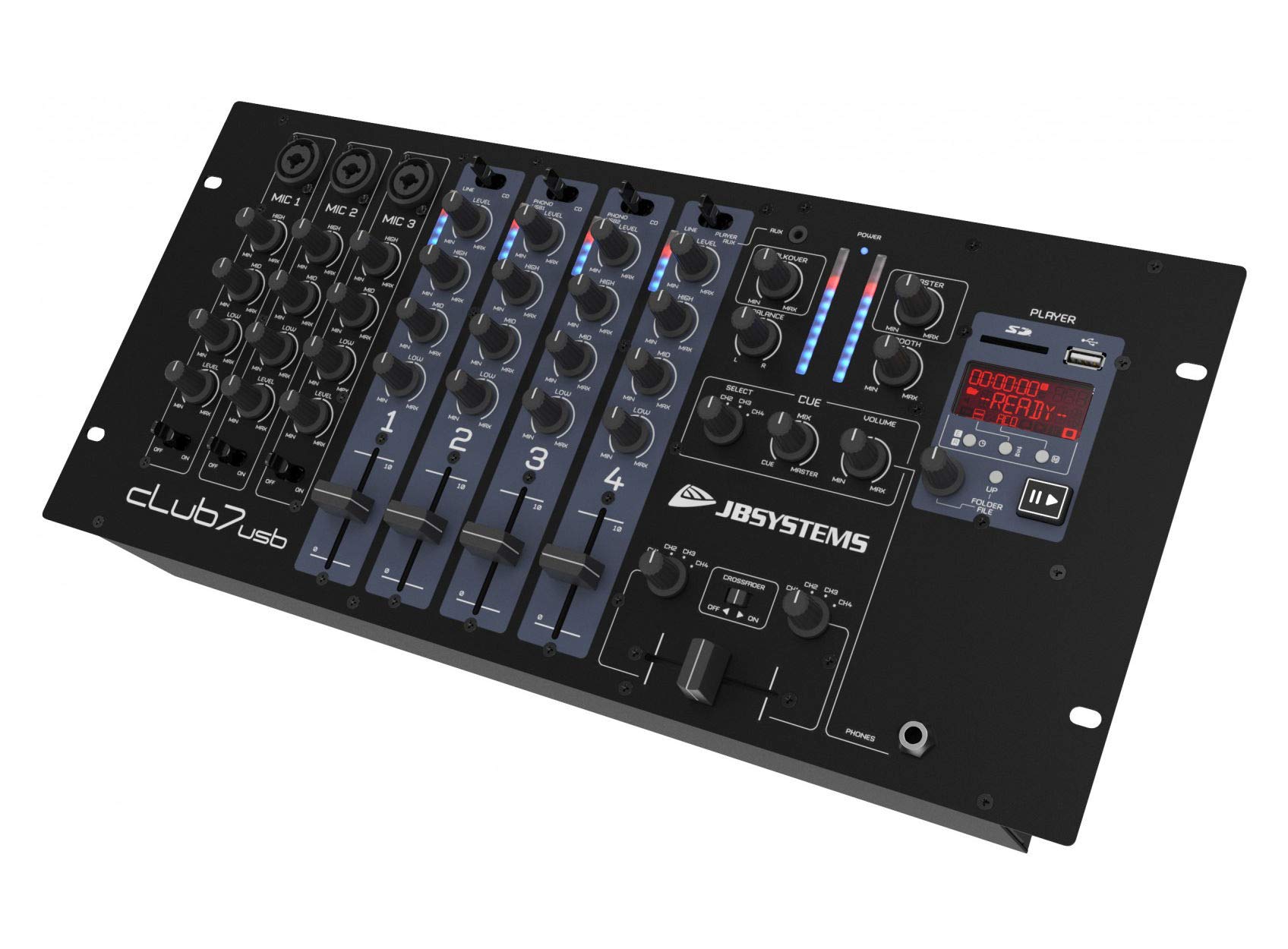 JB Systems CLUB7-USB 7-Kanal Mischpult mit integriertem Mediaplayer für USB-Stick oder SD-Karte