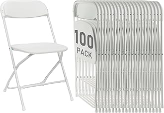 100 Pack White Plastic Folding Chairs, Portable Party Chairs, Stackable Commercial Seats with Steel Frame for Home Office Wedding Party Indoor Outdoor Events Chairs, 350lbs Capacity