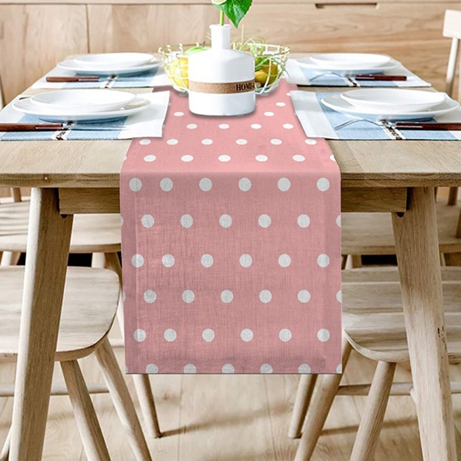 Chemin de table rose 46x183 cm coton lin décoration table à manger et meuble