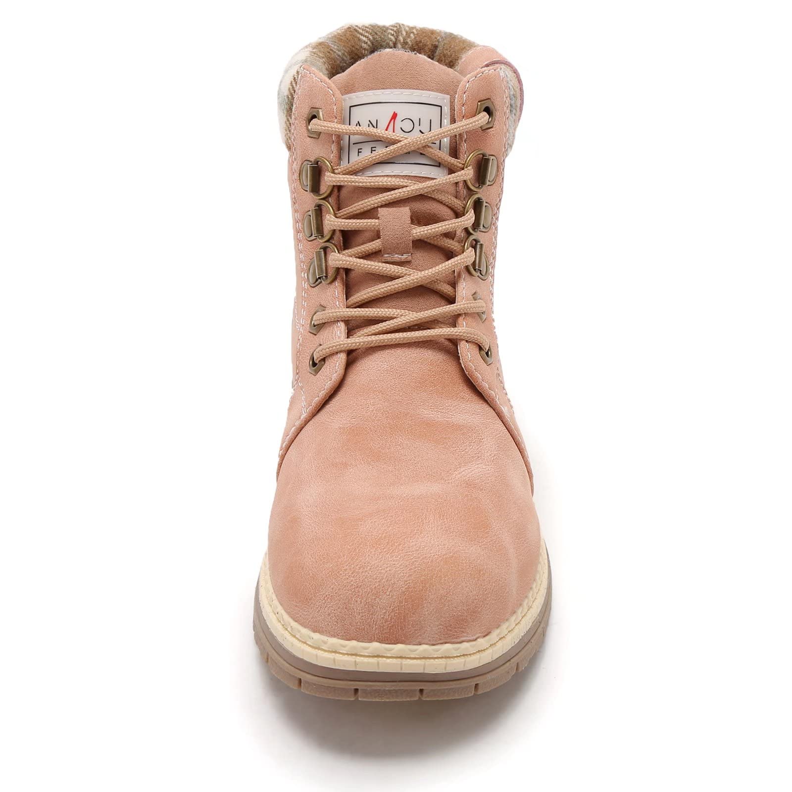 ANJOUFEMME Casual Work Hiking Boots for Women - Womens Outdoor Waterproof Lightweight Ankle Boots Winter Warm Comfortable Backpacking Boots FNW18-PINK-G-7