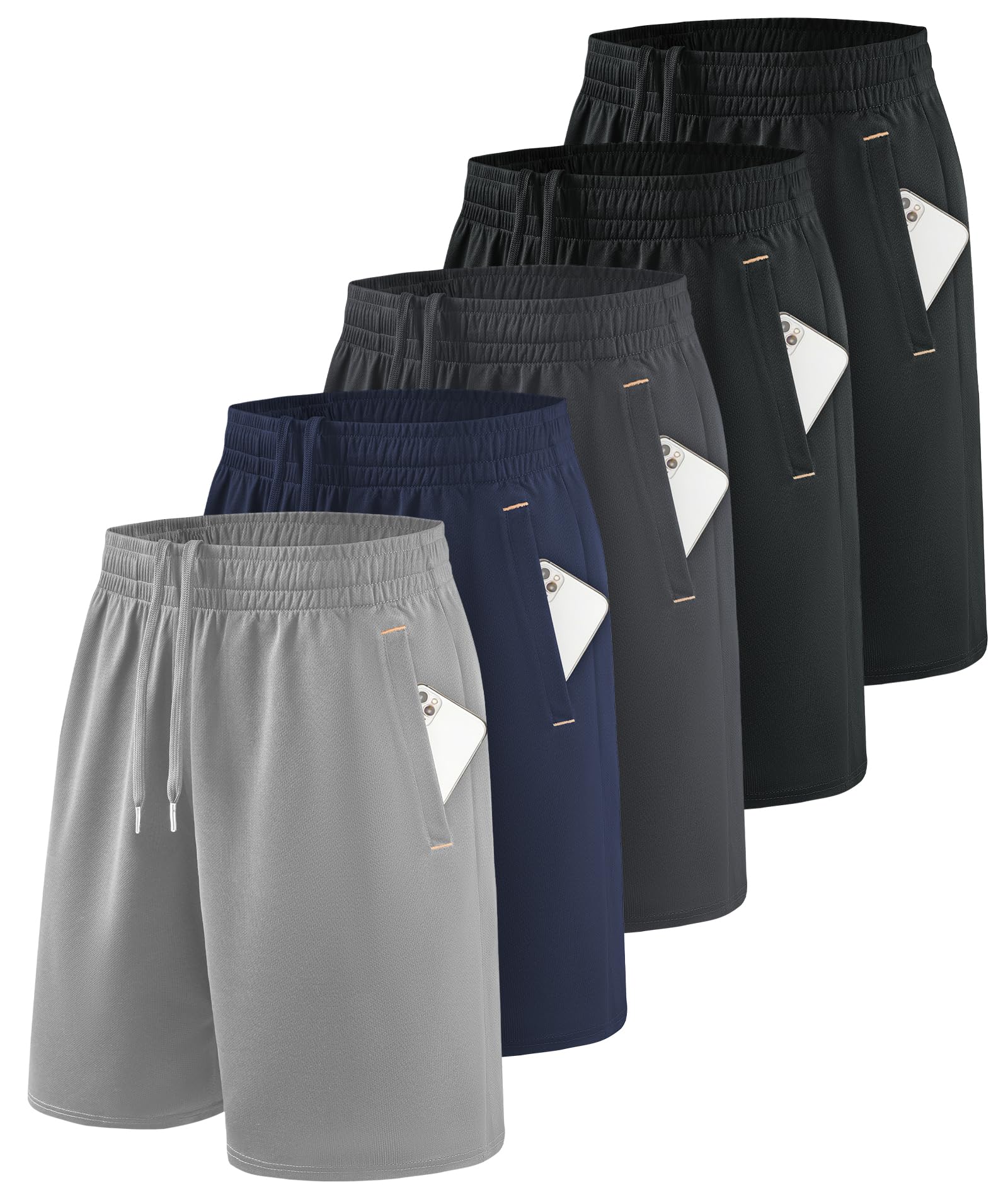 Little Beauty 5 Pack Mens Athletic Gym Shorts with Pockets Fast Dry Basketball Running Workout Shorts