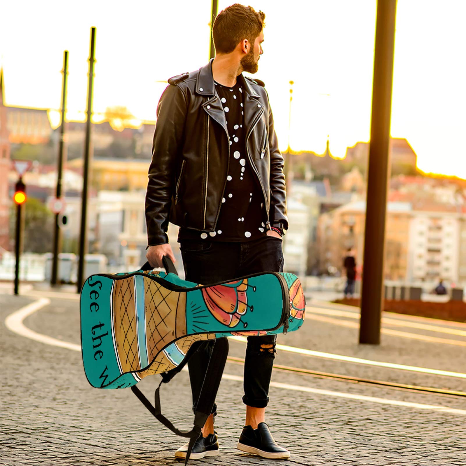 Borsa Per Chitarra Impermeabile - Zaino O Trasporto A Mano, Tessuto Scozzese Rosso/Verde - Foto 4