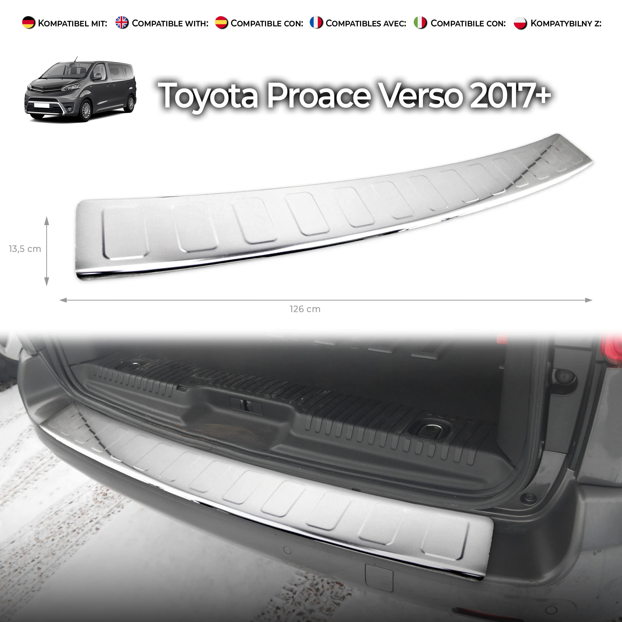 CHROMEMASTER | Protezione Paraurti Posteriore Compatibile con Peugeot Expert 2016- | Acciaio INOX Spazzolato, Argento Opaco | Protegge la Vernice dai Graffi