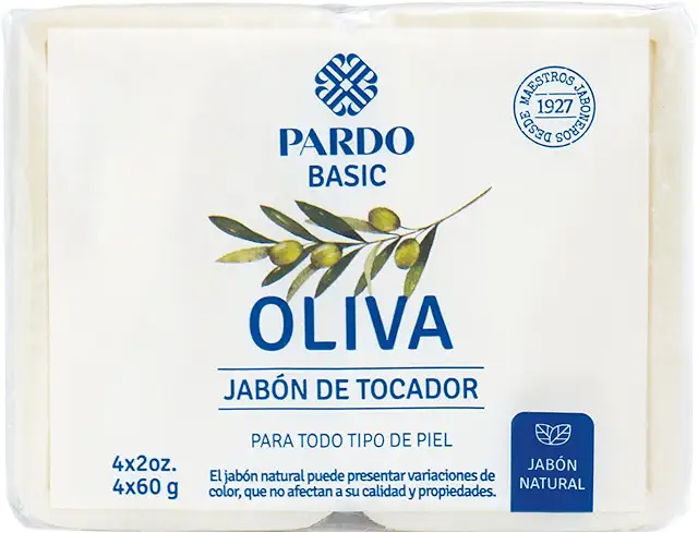 Jabón Natural PARDO BASIC OLIVA - 4 Pastillas Hidratantes de 60g con Aceite de Oliva