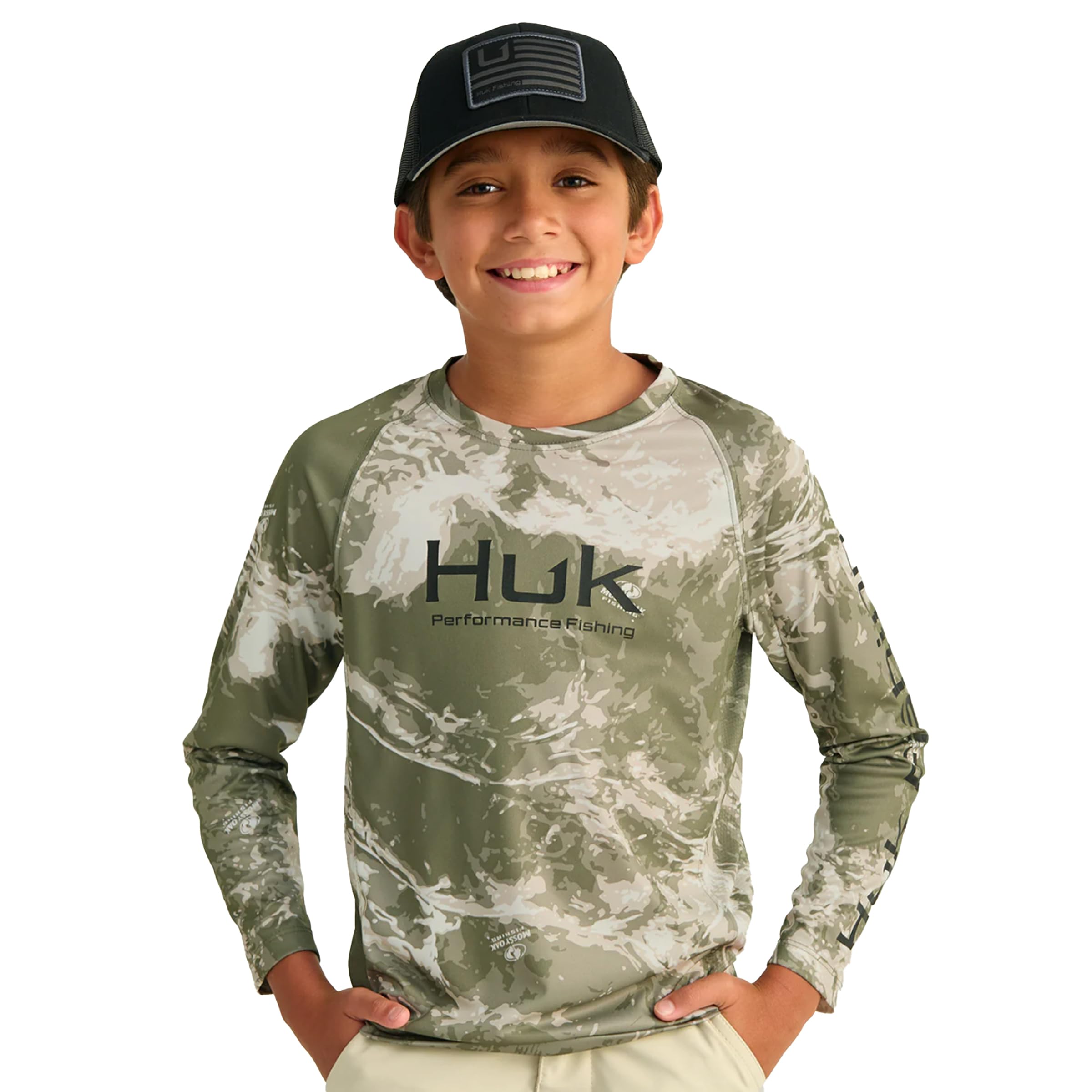 HUK Pursuit - Camiseta de manga redonda para niño, diseño de camuflaje