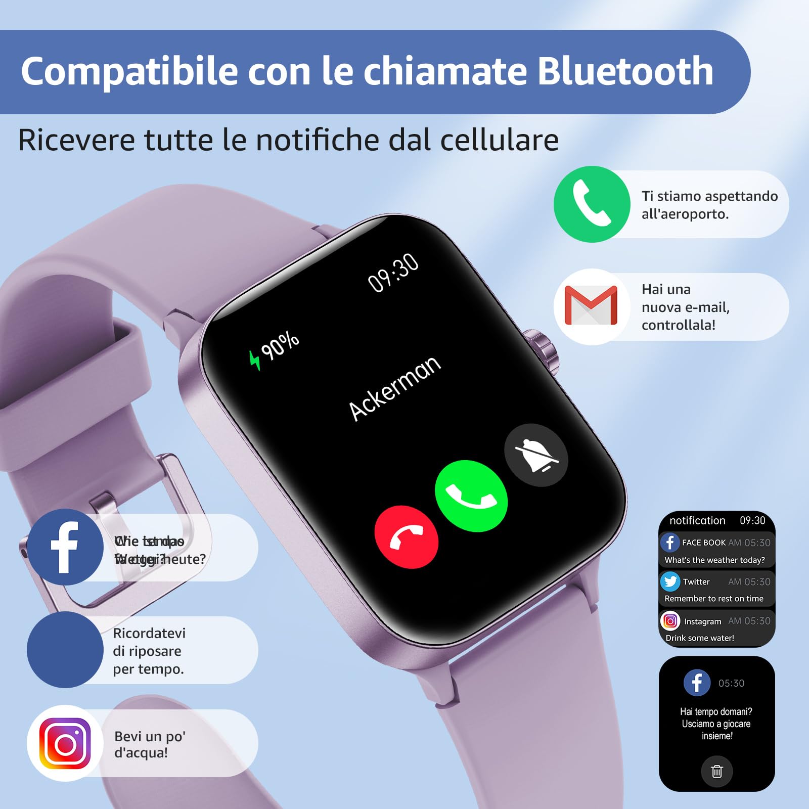 Smartwatch Uomo Donna, 1.95" Full Touch Screen Smartwatch con Effettua/Risposta Chiamate, Fitness Tracker con Pressione Sanguigna e Monitor Sonno, 140+ Sport Step Counter per Android iOS