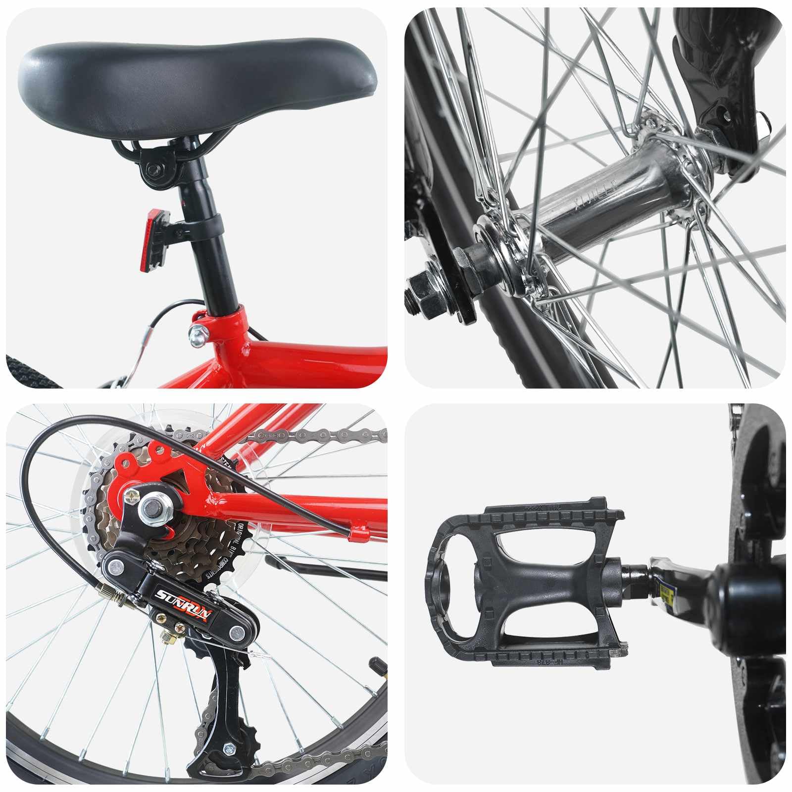 Bicicleta infantil en pulgadas con marco de acero negro de 6 velocidades para 6-11 años con asiento ajustable y manillar, freno para viajes seguros, ideal para exteriores, ocio, naturaleza y