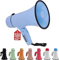 Pyle Megafone Bullhorn de 20 W - portátil, sirene automática e volume ajustável, alcance de projeção de até 400 jardas quadradas, entrada auxiliar, talk, sirene, música, apito e gravação, alça de
