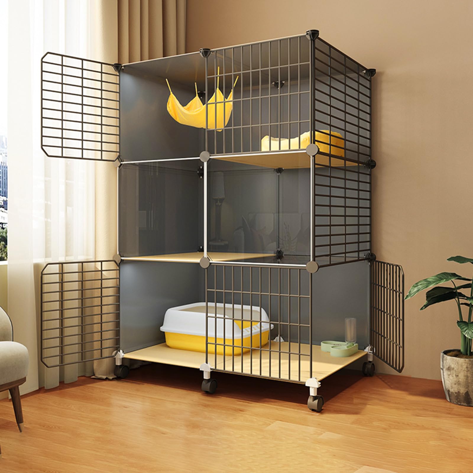 BBAUER Cages pour chats d'intérieur avec roulettes, enclos pour chat facile à assembler
