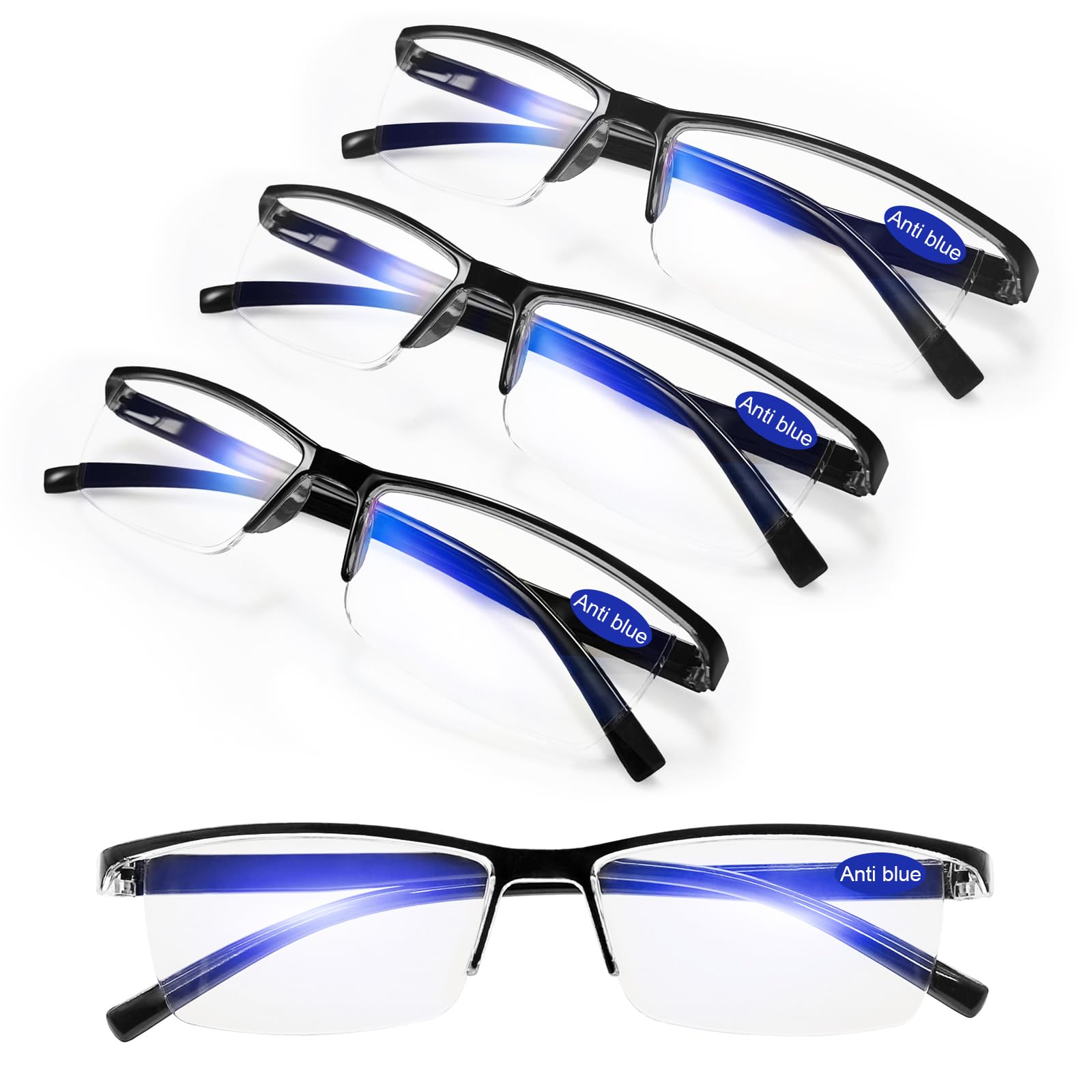 WEMOOTANTS 4 Packs Reading Glasses Men Blue Light Blocking Black 2.0 Readers 1.00 1.25 1.50 1.75 2.00 2.25 2.50 2.75 3.00 3.5 4.00