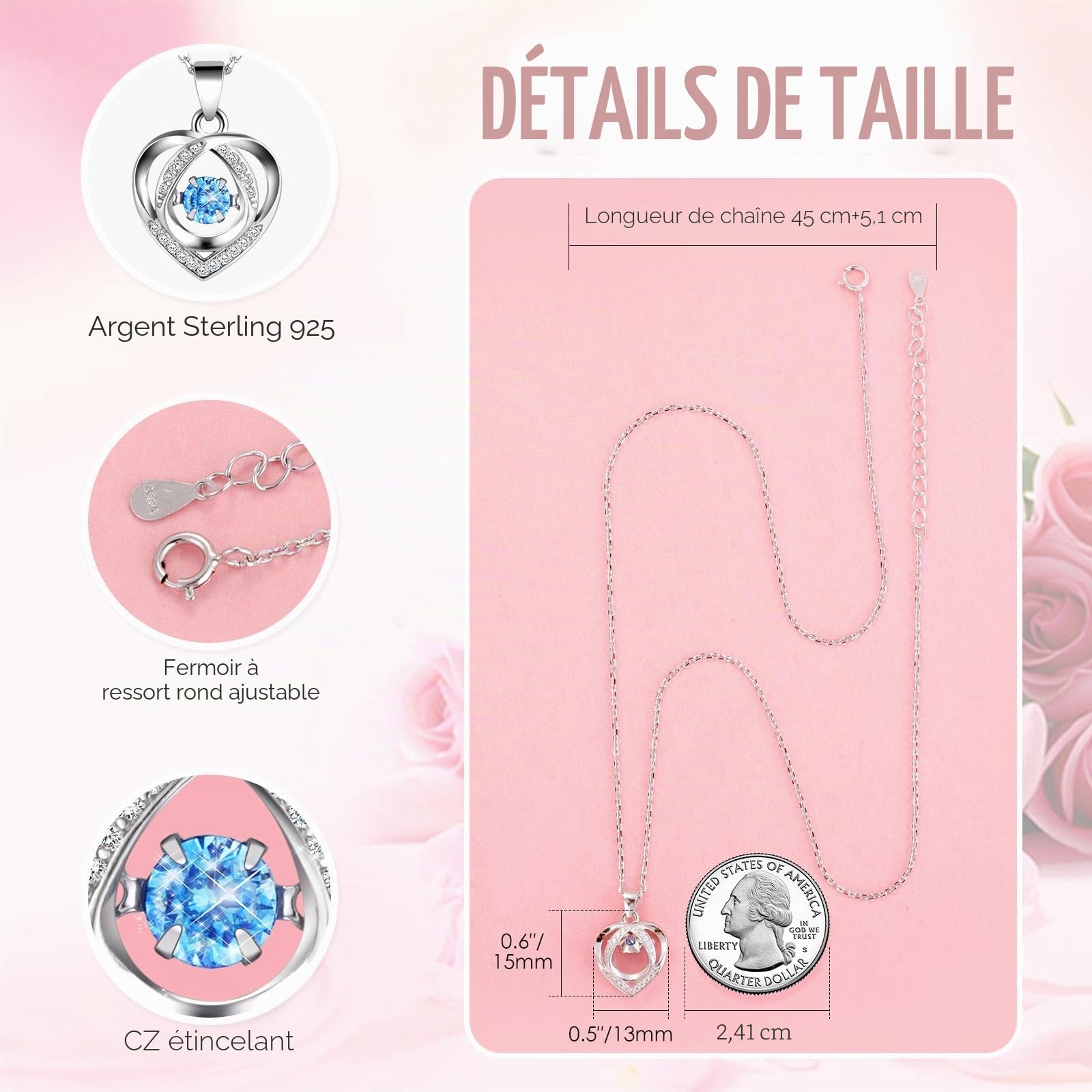 Cadeau Anniversaire Femme, Rose Eternelle avec vec Collier En Argent Sterling et Ours Rose, Cadeaux Romantiques pour Aint Valentin,Anniversaire:Parfait pour Femme,Sa,Copine,Petite Amie et Maman