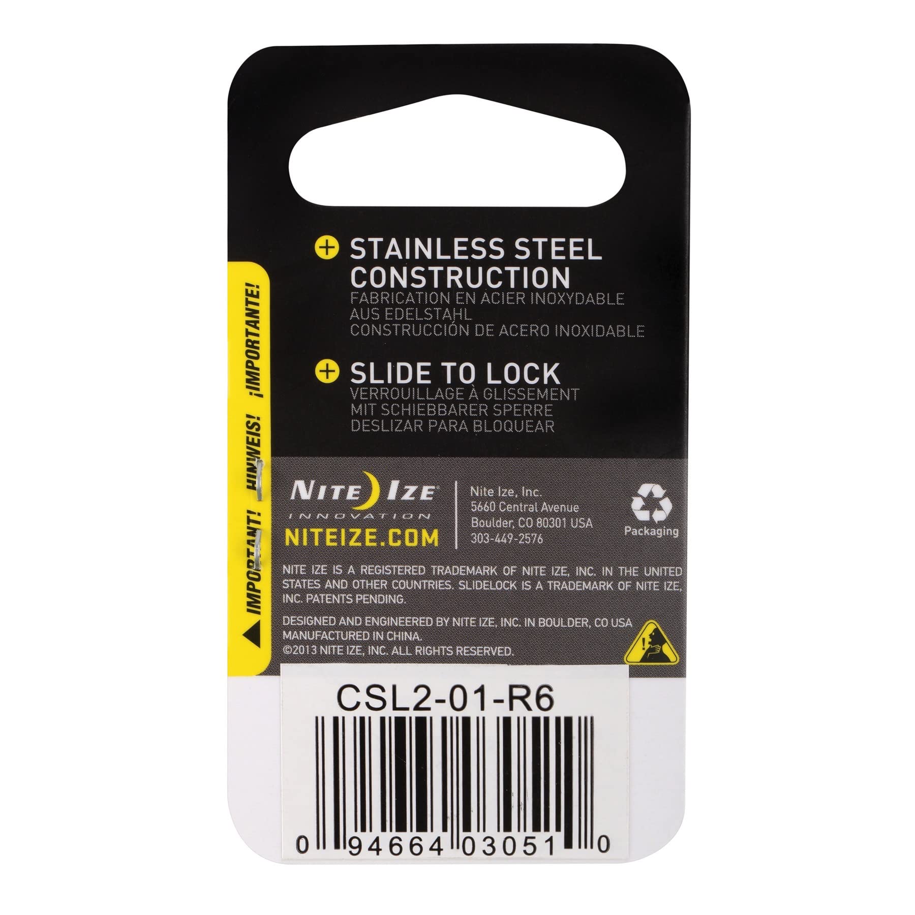 Nite Ize SlideLock 1.8 in. Dia. Stainless Steel Black Carabiner Key Holder