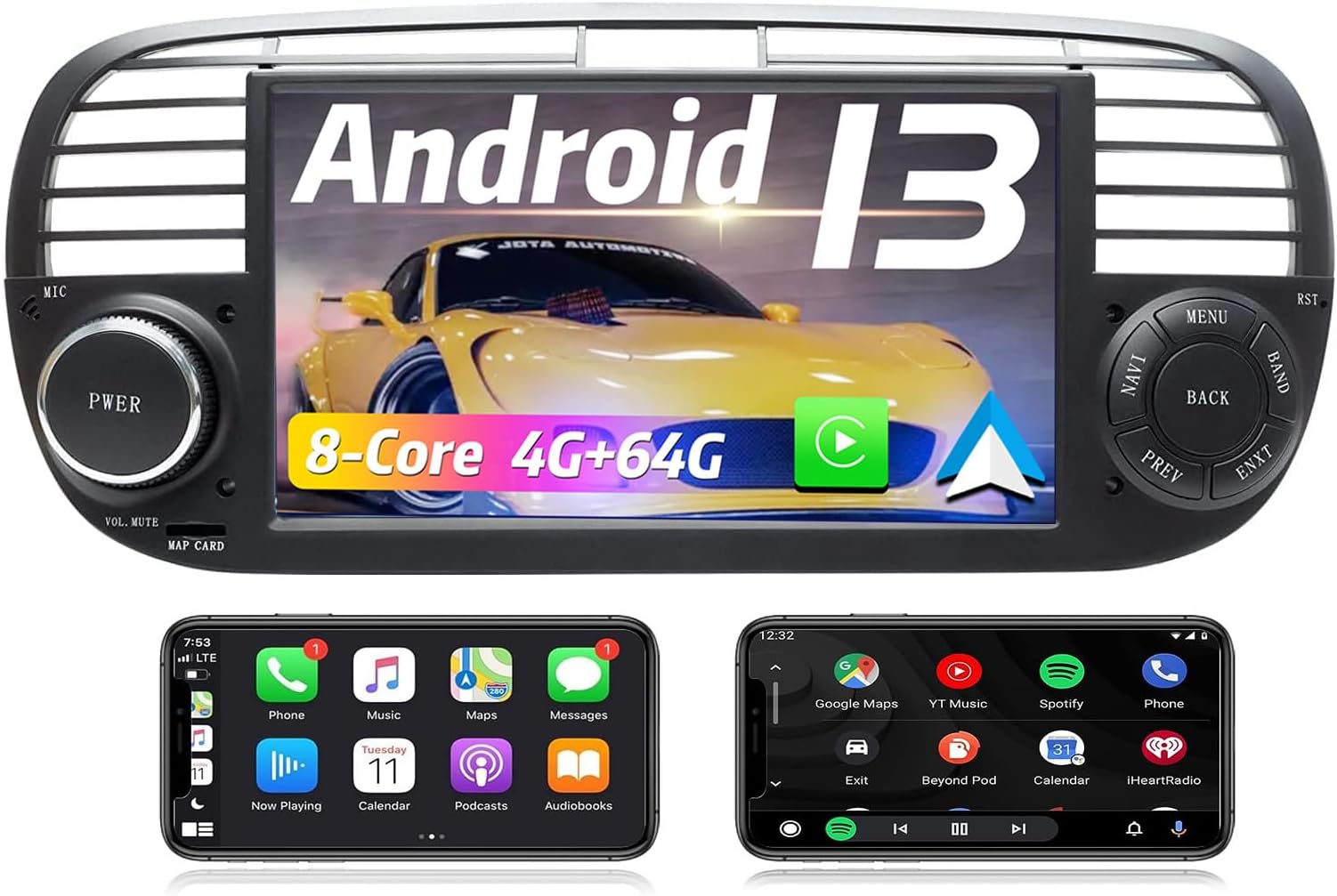 Autoradio Per Fiat 500 2007-2015 - 7 Pollici Con Wireless CarPlay E Android Auto, Colore Bianco - Foto 3