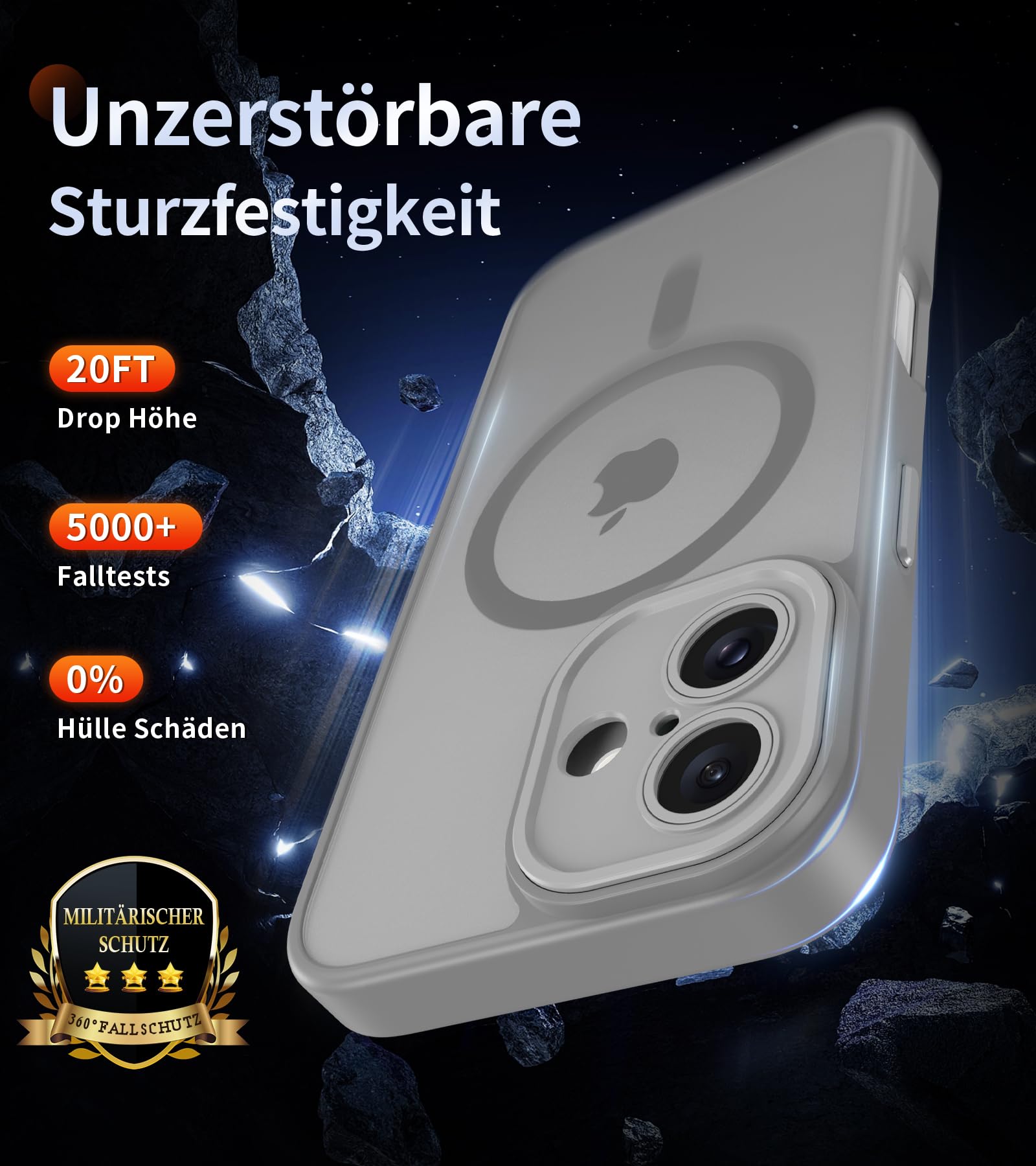 FLLAO Cover Magnetica per iPhone 16 Custodia e 2 Pellicole in Vetro Temperato, Cover iPhone 16 Compatibile con Magsafe, Traslucida Opaca Posteriore Sottile Antiurto Protettiva Case, Grigio