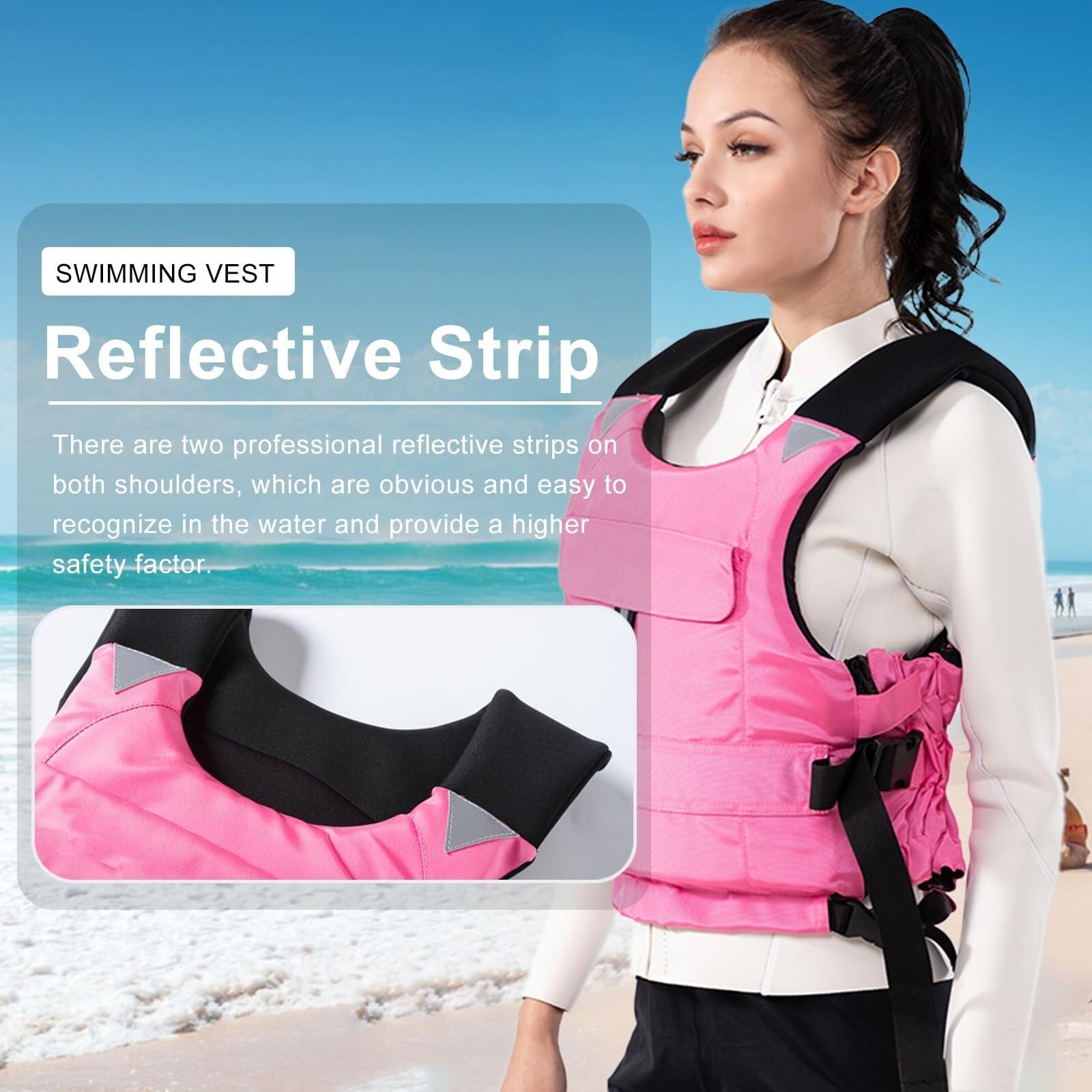 Veste de Surf avec Fermeture Éclair et Ceinture Réglable | Veste de Surf avec Sangle de Sécurité for Kayak, Surf, Pêche, Sports de Pagaie