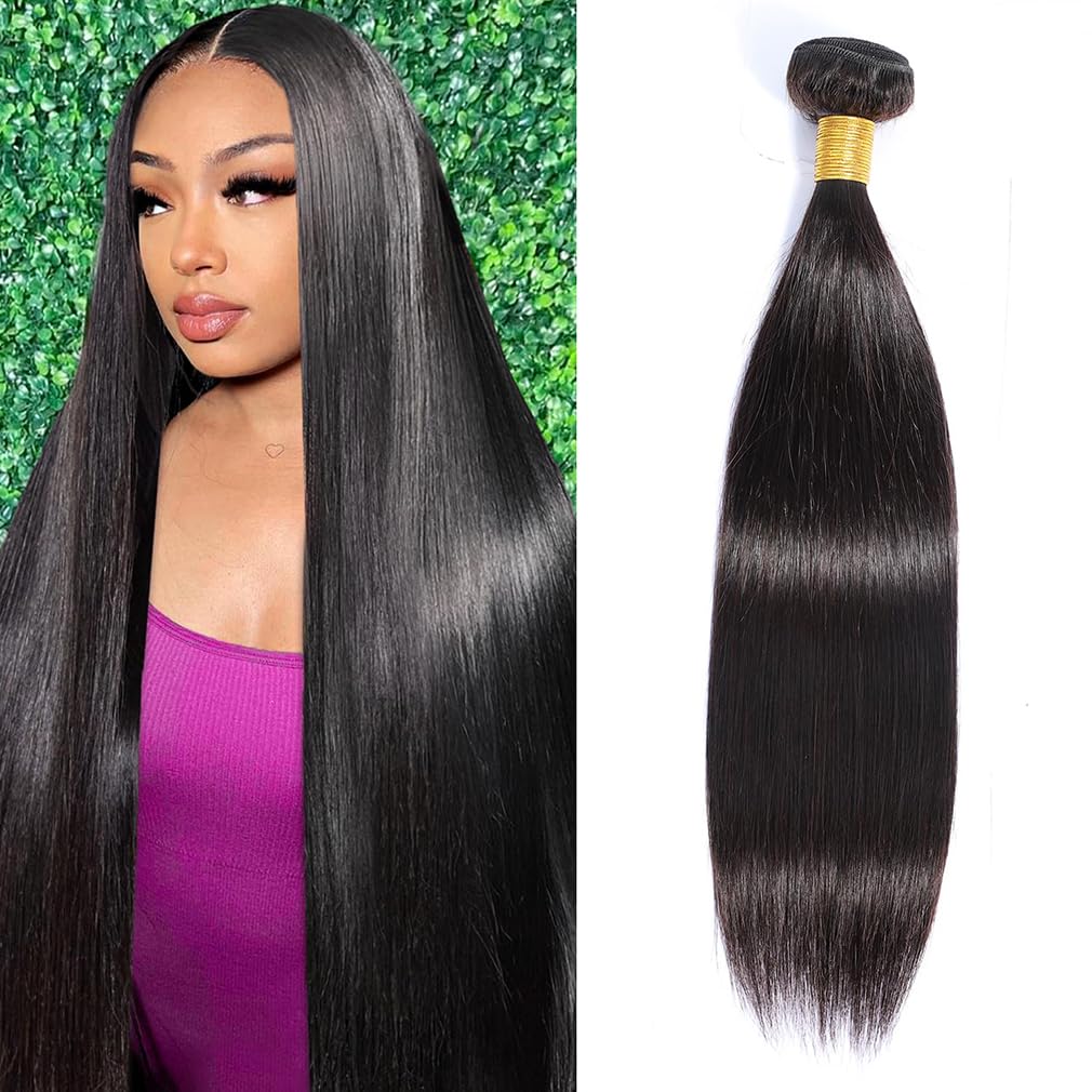 Brazilian Virgin Hair Straight Human Hair One Bundle 28 Inch 100% Unprocessed Virgin Straight Human Hair Bundle Extension Weave Natural Black Can be Dyed and Bleached