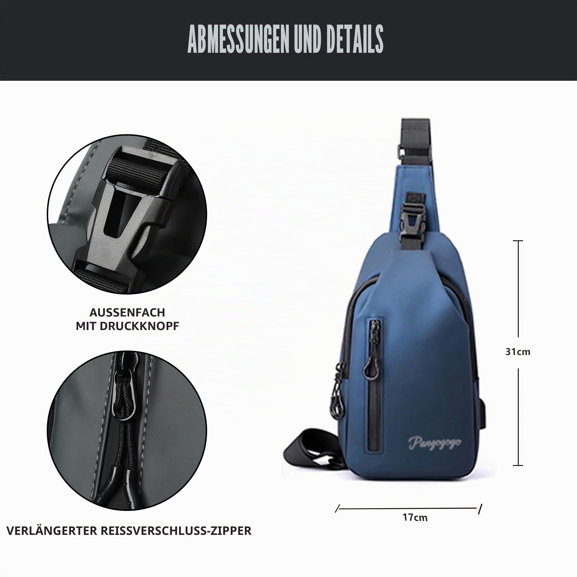 Luminzo Torba na ramię męska, mała, lekka i wodoszczelna torba Sling Bag dla mężczyzn, torba na klatkę piersiową/torba crossbody na podróż, festiwal, na co dzień, na wędrówki i jazdę na rowerze