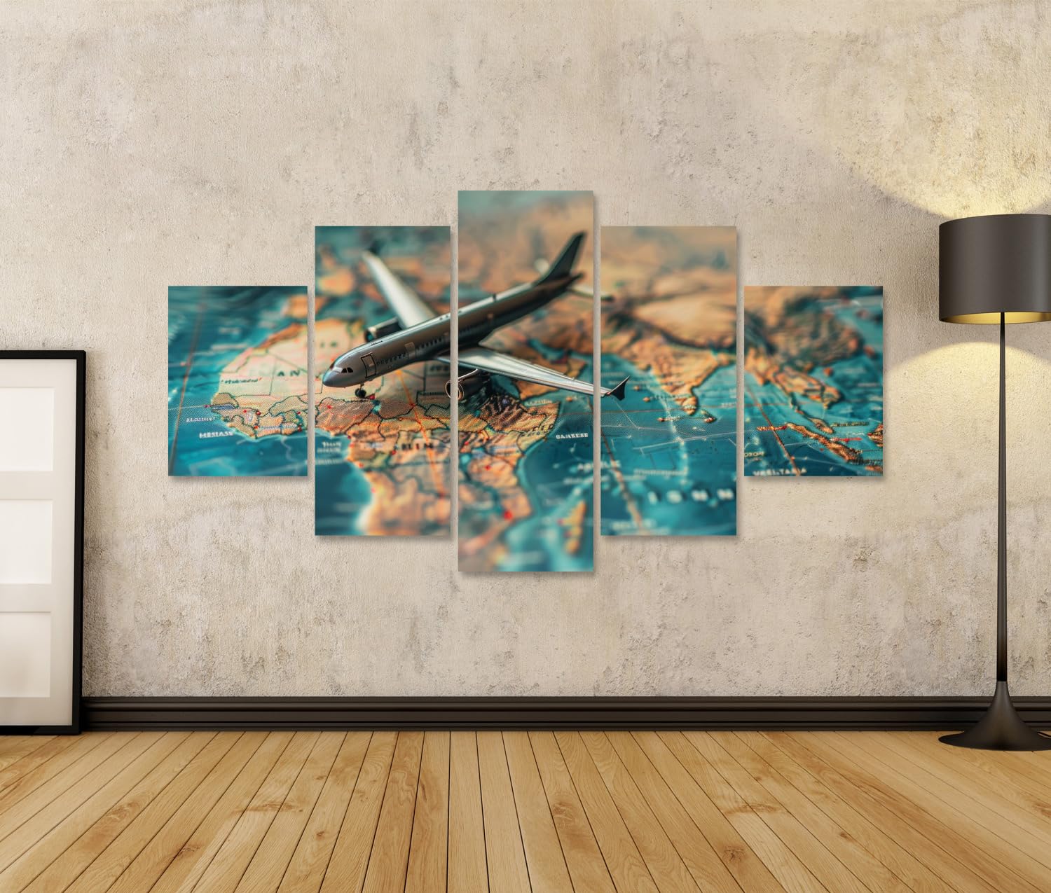 islandburner Quadro su tela aereo sopra mappa del mondo in primo piano per ufficio agenzia di viaggi immagini poster