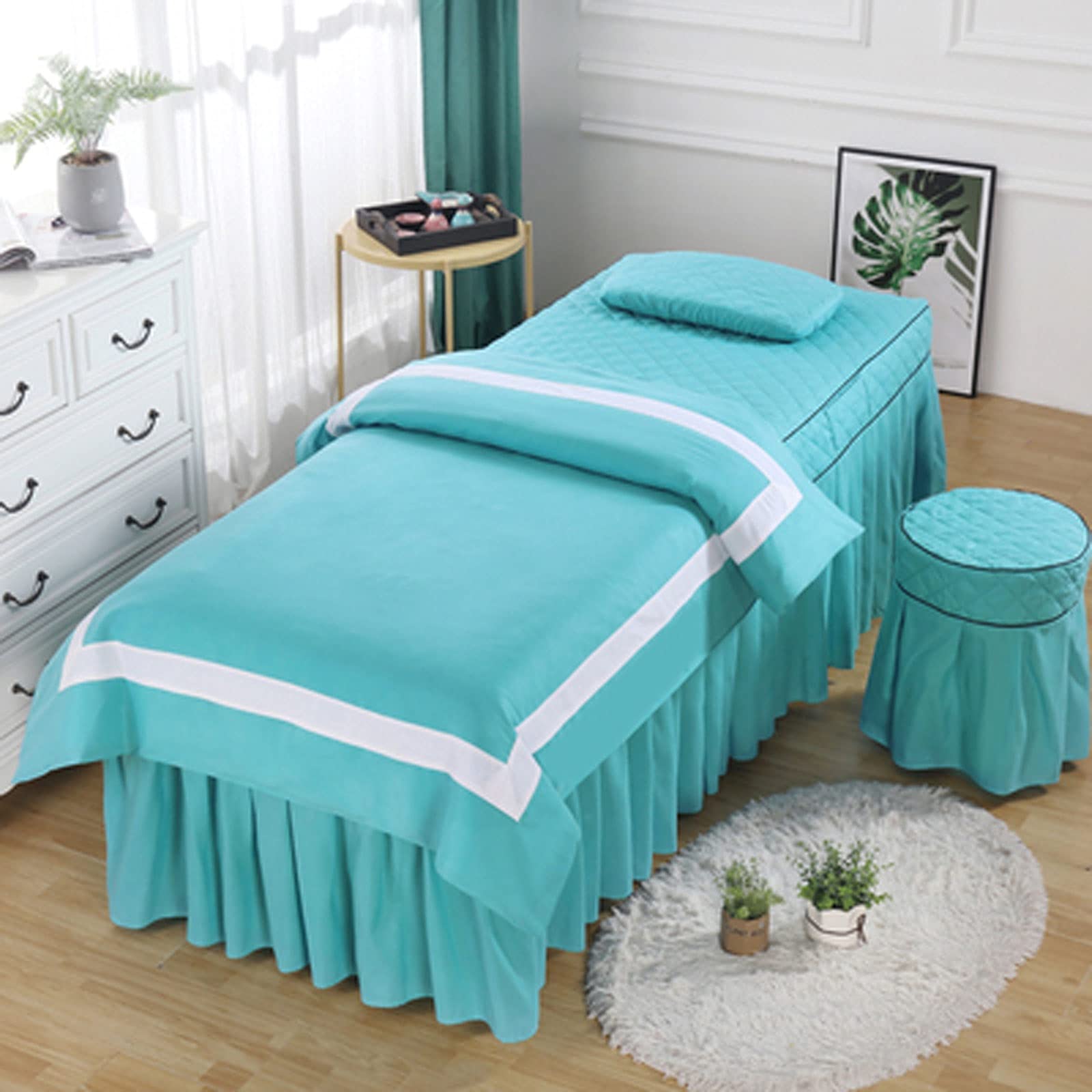 Beauty Bedspread Table Skirt Massage Bed Sheet Set Beauty Bed Cover Four Sets Of White High-end European Minimalist Beauty Salons Massage The Treatment Bed Cover,European Style Massage Bed Sheet Set