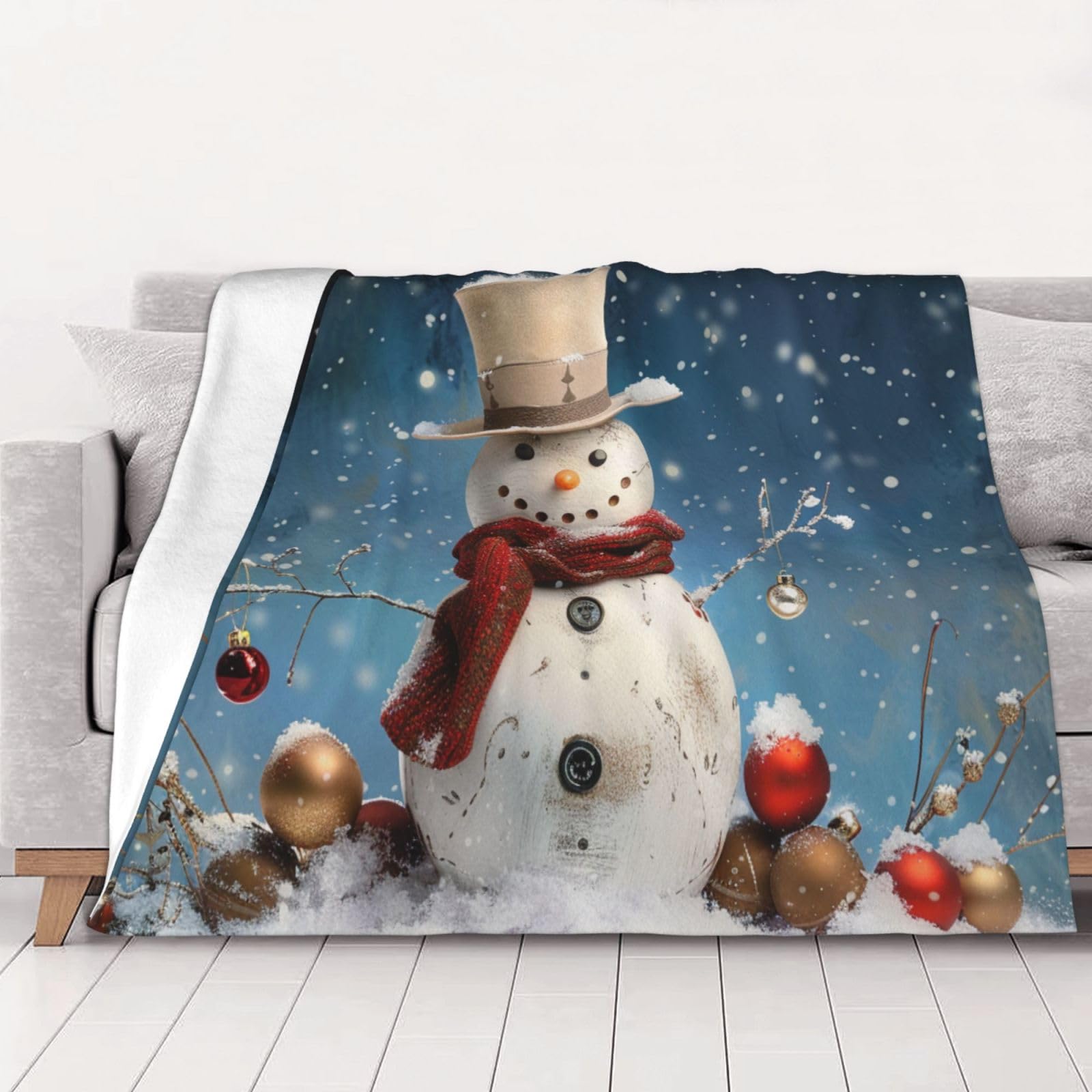 AUBKFELD Snowman Printed Flannel Blanket 150x125 CM, Soft & Warm Throw Blanket for Sofa/Couch/Bed/Car, Gifts for Audlts Women Men