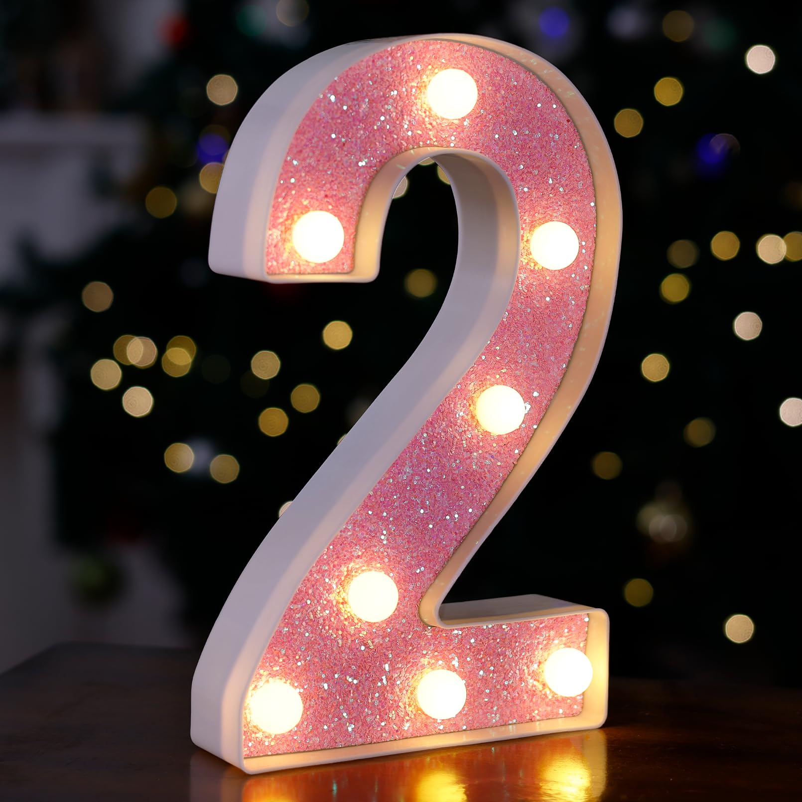 LED Letter Lights Pink Glitter Marquee Letters Light Up Alphabet Letters Sign Battery Powered for Home Party Decoration Night Bar Wedding Birthday