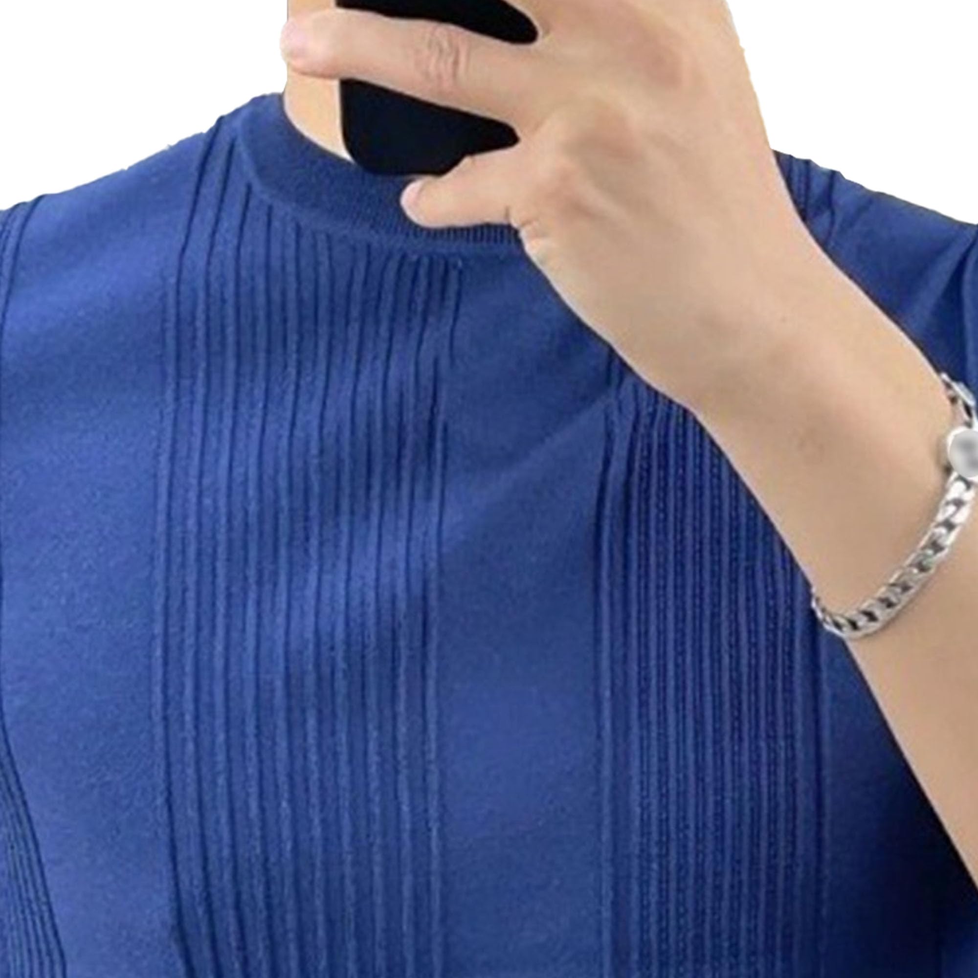 VgueElegc Men Knit Striped Buttons Shirt Relaxed Lightweight Stretch T Shirts Casual Slim Fit Knit Tees (Blue,3X-Large)