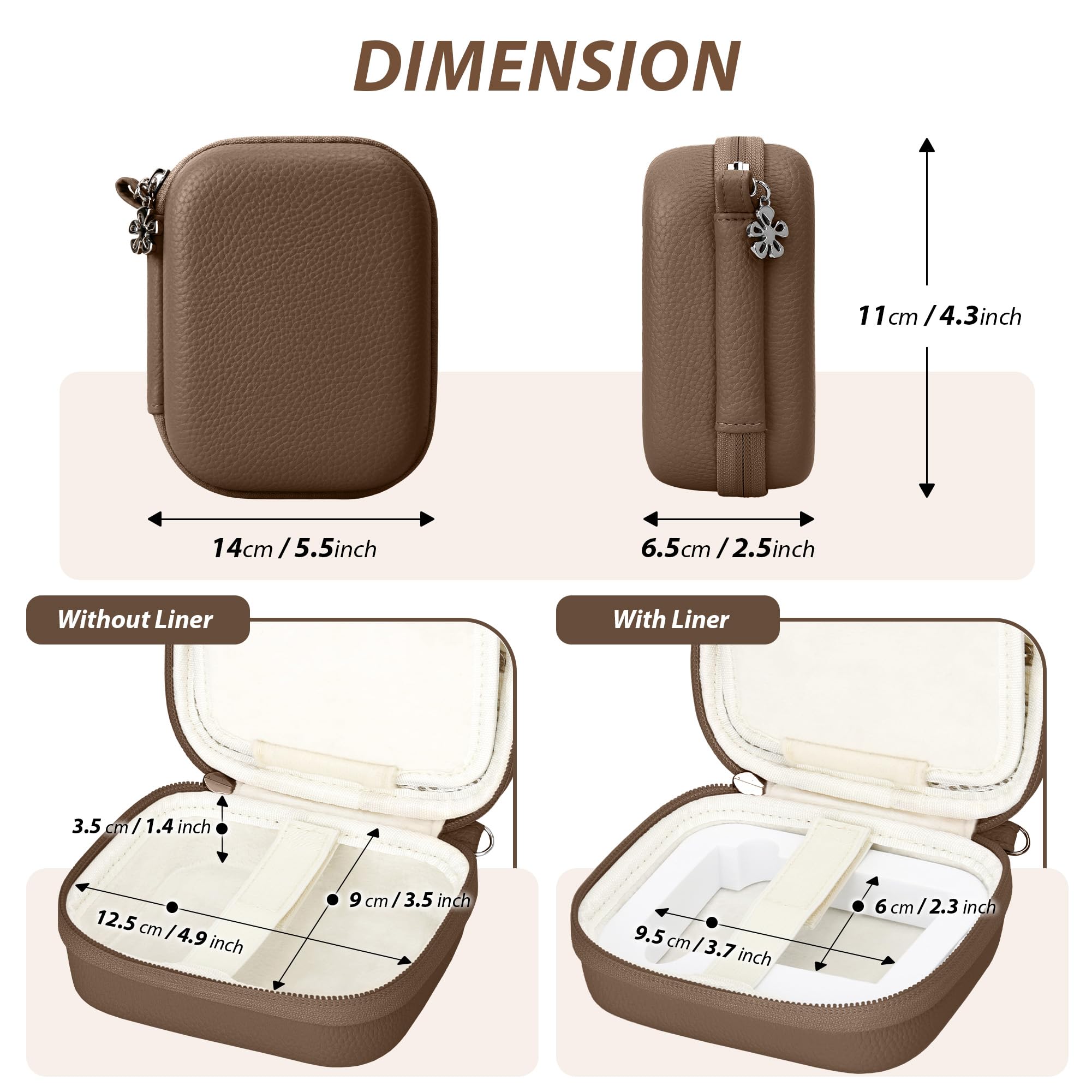 Digitalkamera Tasche kompatibel mit Kodak PIXPRO FZ45/FZ55/CAMKORY DC403 und Zubehör, Kleine und Tragbare Action-Kameratasche, wasserdichte und Stoßfeste Hartschalentasche (Braun)