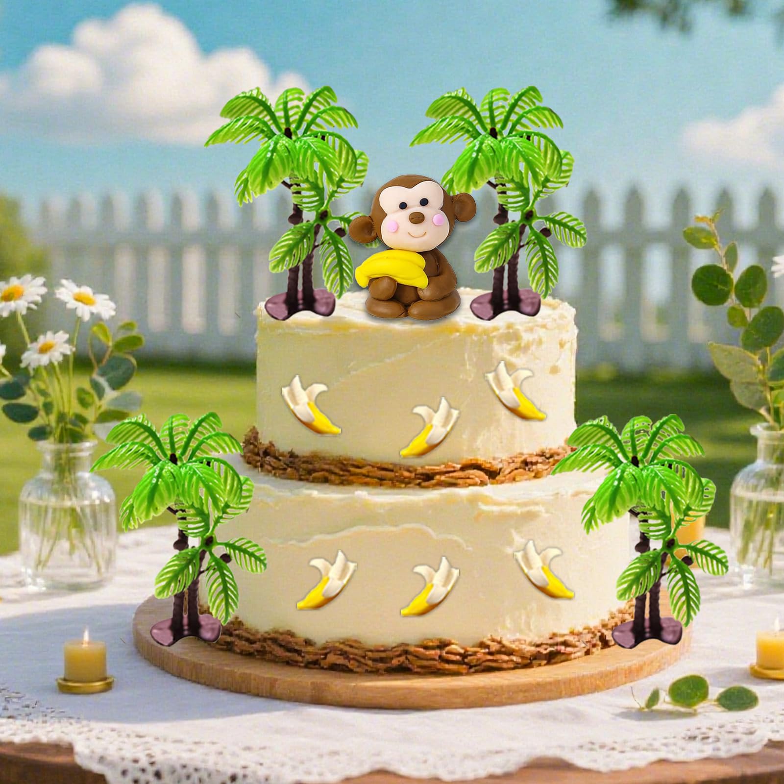 Monkey Cake Topper, 11 PCS Monkey Cake Decoration with Coconut Trees Banana Cake Topper, Animal Cake Toppers - Image 3