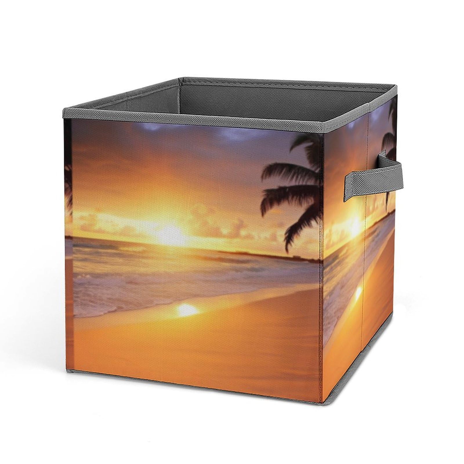 JTREHY Tropical Beach Sunset Printed Foldable Storage Box, 10.6 Inches Fabric Storage Box for Wardrobe, Bedroom, Utility Room
