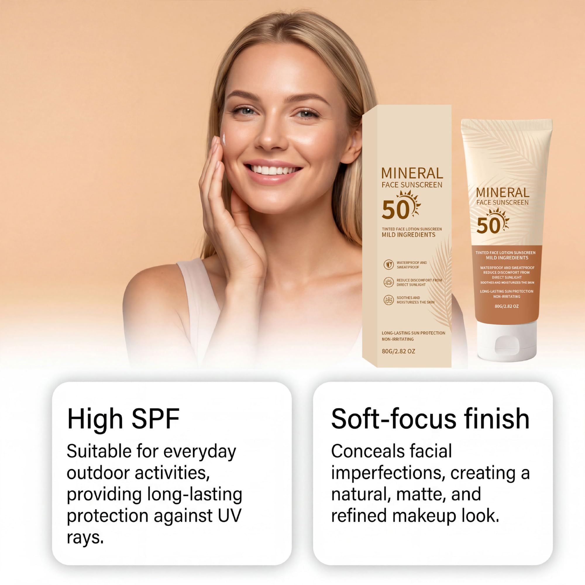UV Doux SPF 50 Mineral Face Sunscreen, Tinted, Oil-Free, Mittlere bis gebräunte Haut, Breitband Sonnenschutz, mit Blaulicht und Sonnenschutz, 4% Zinkoxid und Titandioxid, hypoallergen (2pcs)