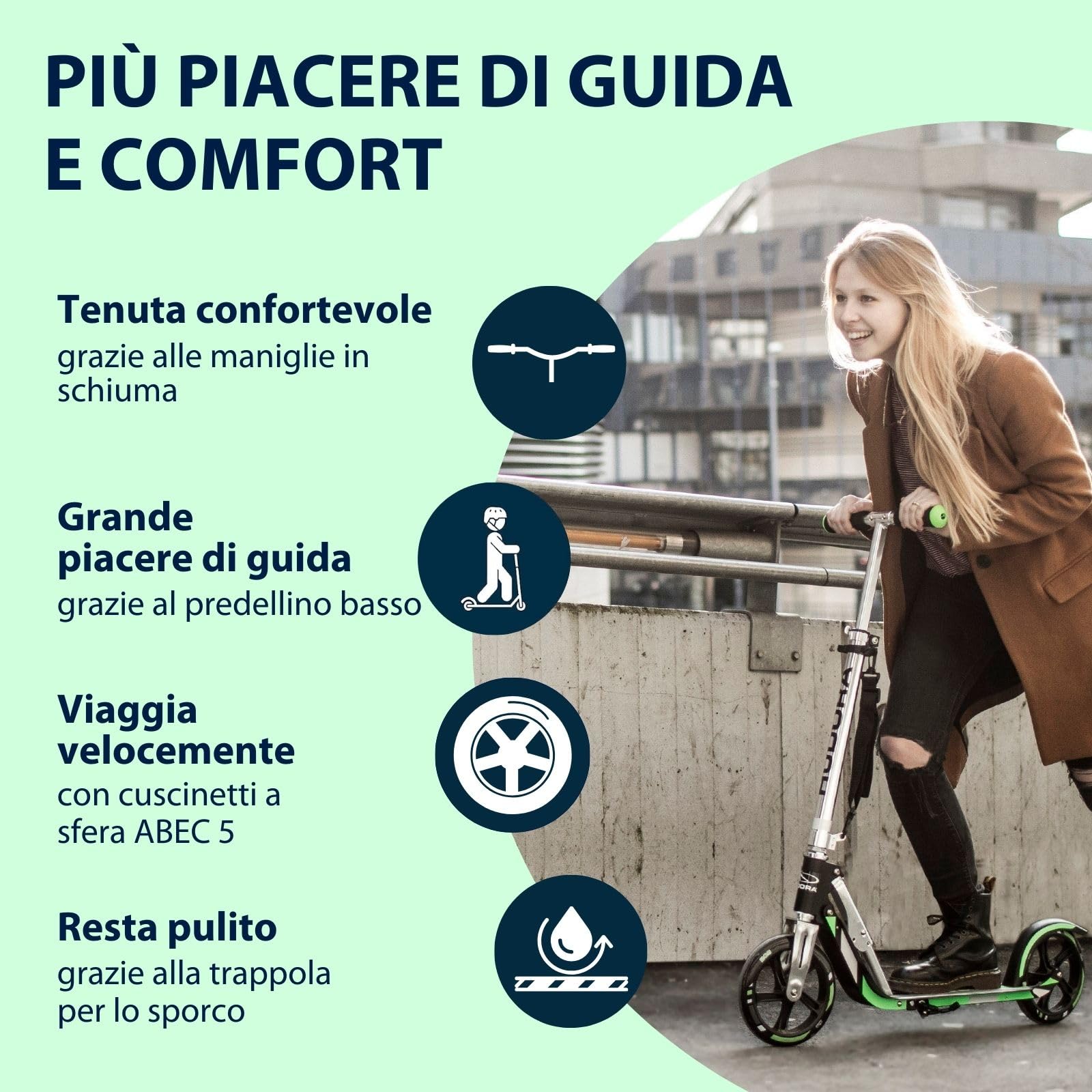 HUDORA BigWheel Scooter 205 I Robusto monopattino in alluminio I Monopattino da città regolabile in altezza e pieghevole I Monopattino per bambini e adulti fino a 100 kg