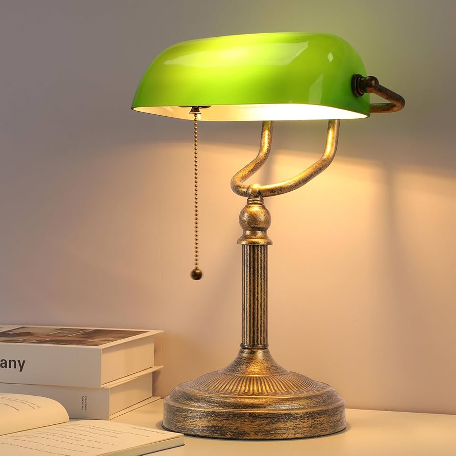 NISSAFORS Bankers Desk Lamp, Green Glass Shade, Vintage Desk